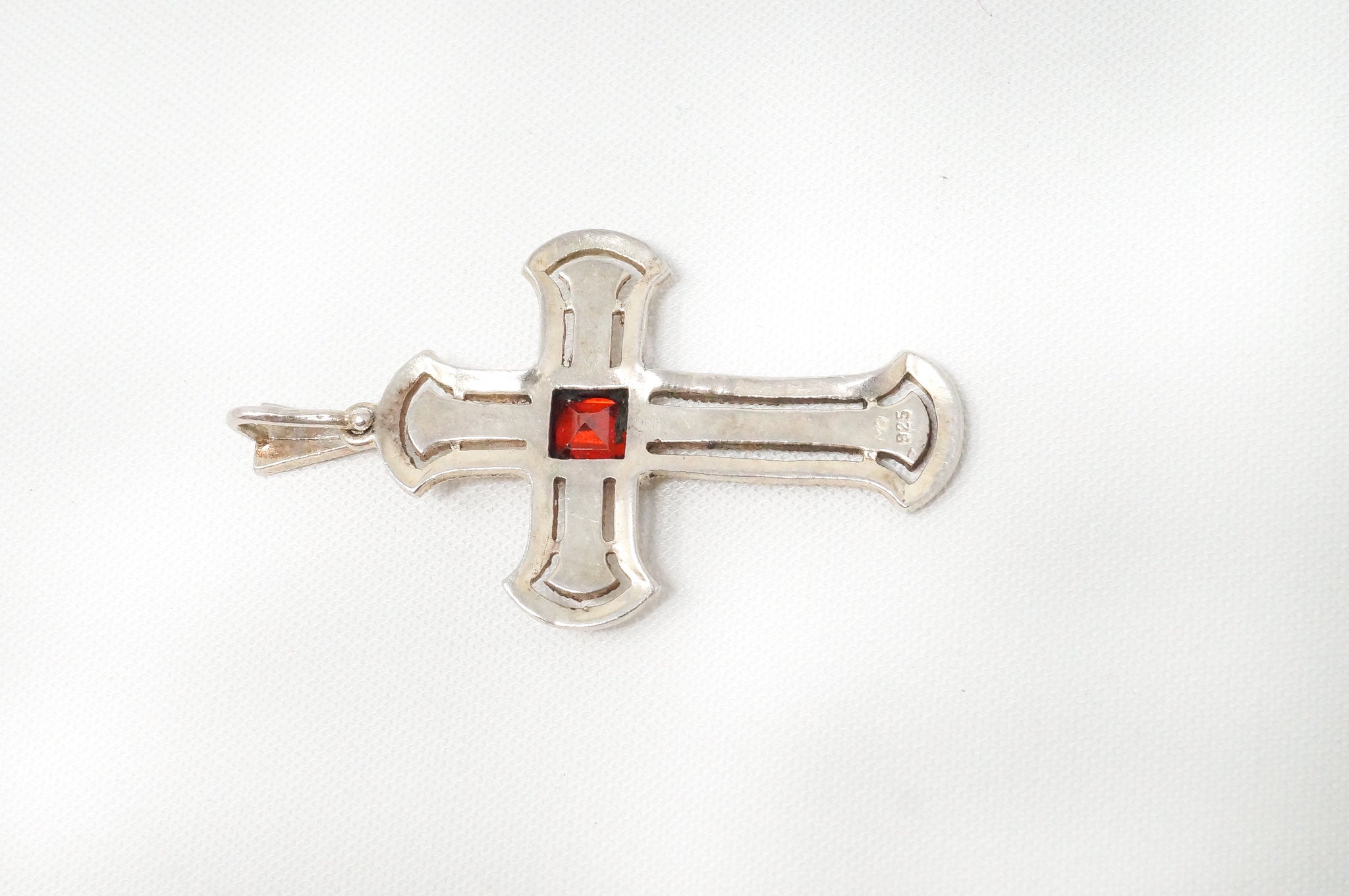 Vintage Garnet Marcasite Cross Sterling Silver Necklace Pendant | Jewelry > Necklaces > Pendants | Wiccan Center