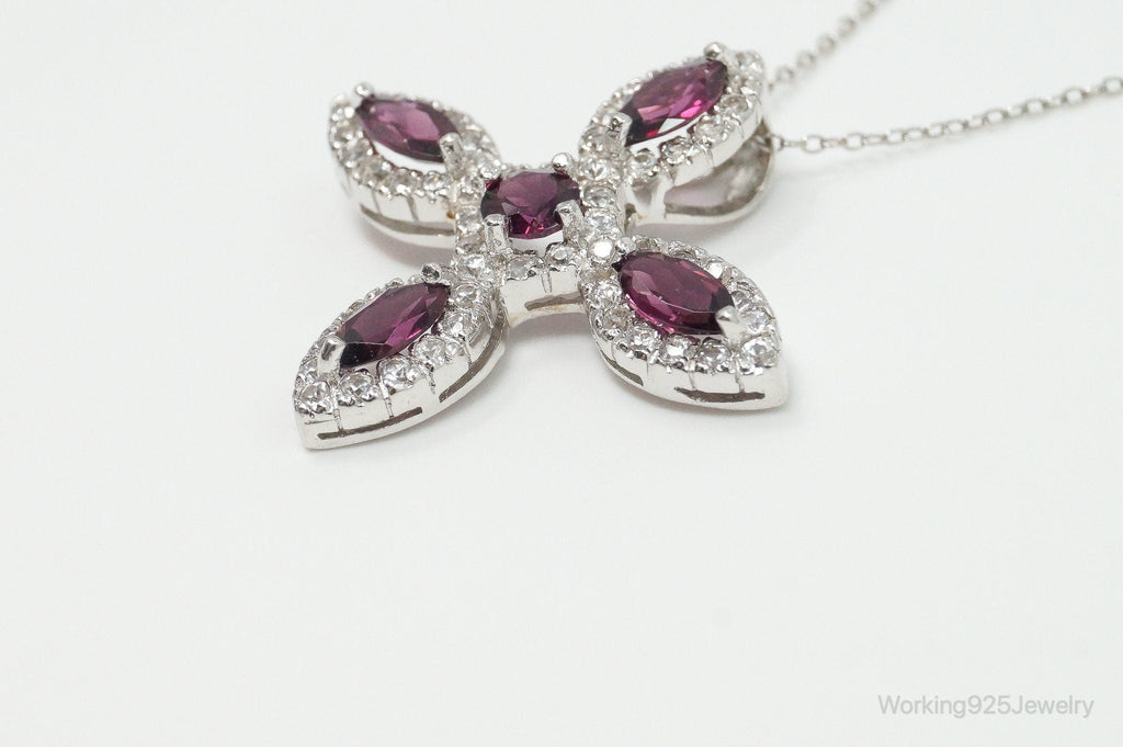 Large Rhodolite Garnet Cubic Zirconia Sterling Silver Necklace | Jewelry > Necklaces > Pendants | Wiccan Center