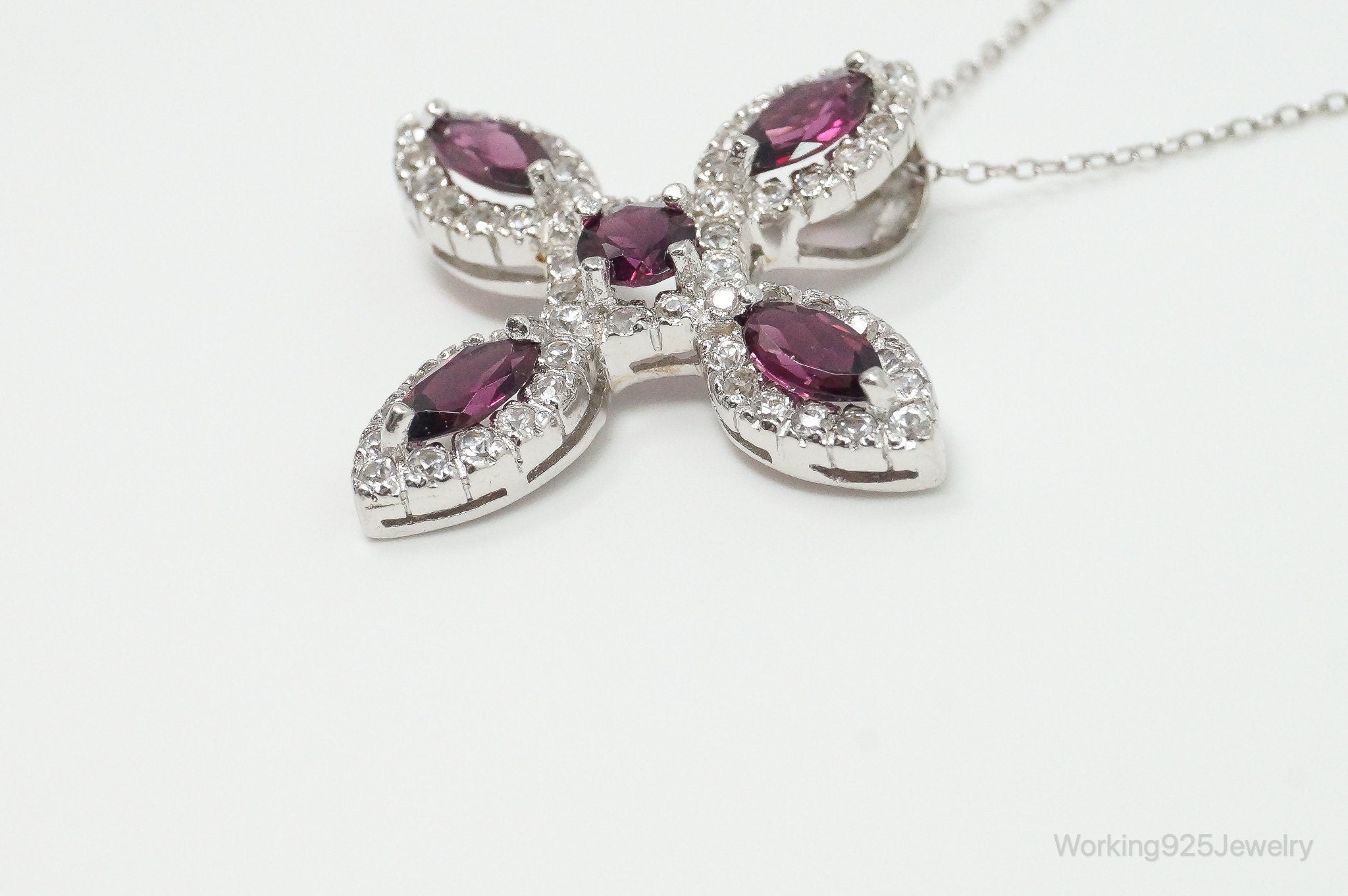 Large Rhodolite Garnet Cubic Zirconia Sterling Silver Necklace | Jewelry > Necklaces > Pendants | Wiccan Center