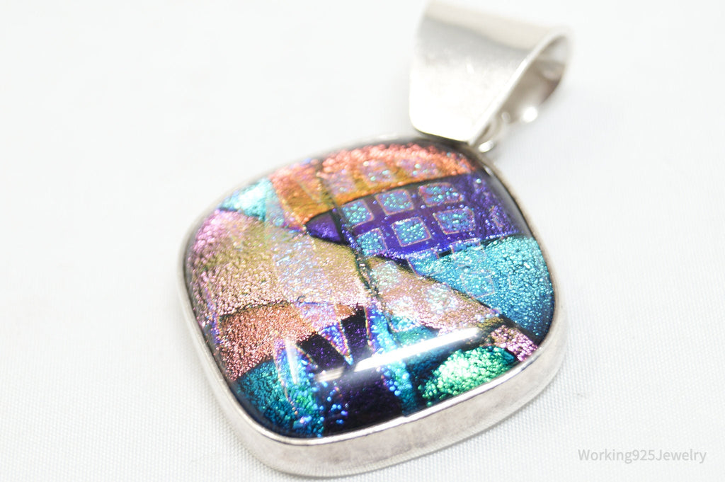 Vintage Large Dichroic Glass Sterling Silver Necklace Pendant | Jewelry > Necklaces > Pendants | Wiccan Center