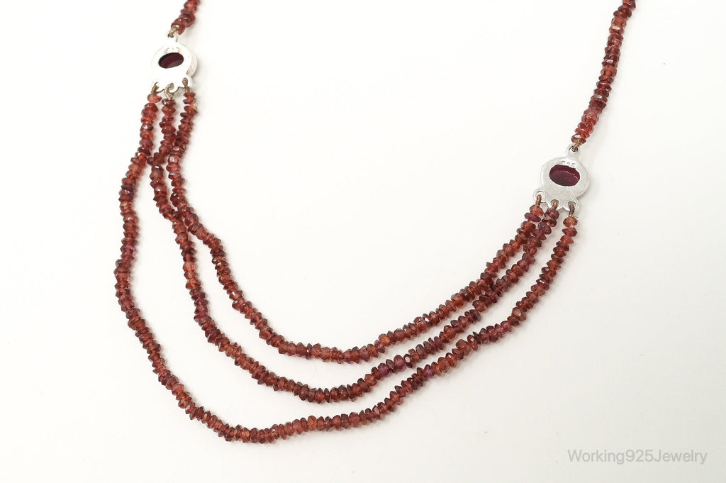 Vintage Garnet Bali Style Bead Strand Sterling Silver Necklace | Jewelry > Necklaces > Pendants | Wiccan Center