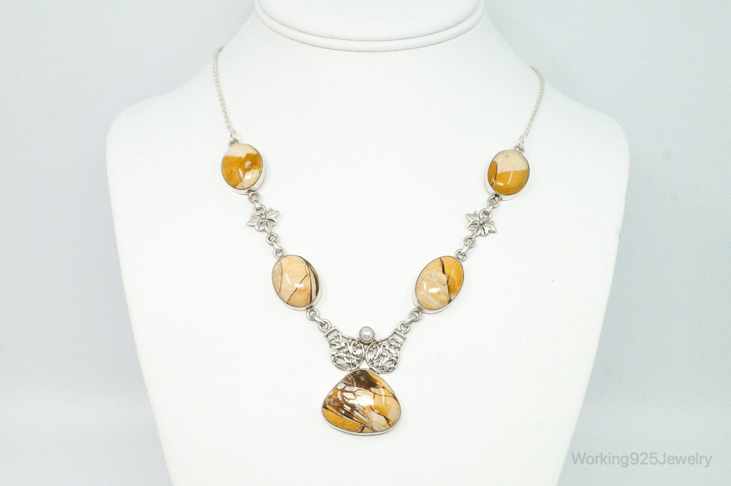 Vintage Brecciated Mookaite Jasper Pearl Sterling Silver Necklace | Jewelry > Necklaces > Pendants | Wiccan Center