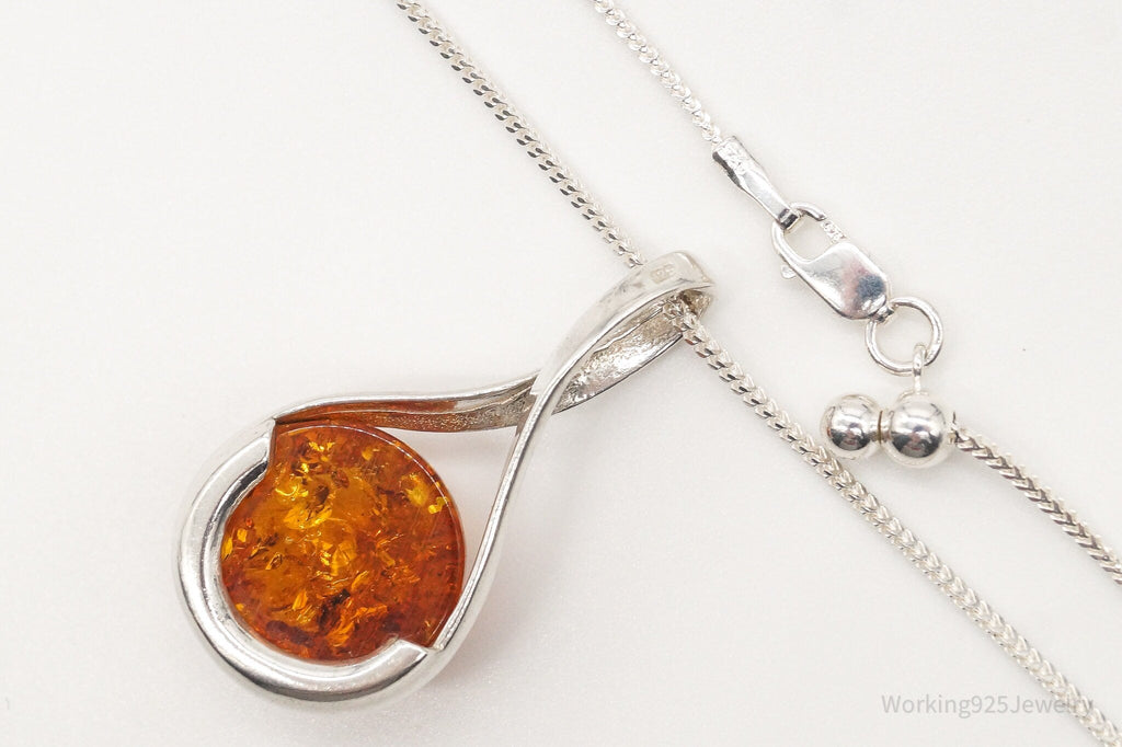 Vintage Large Amber Sterling Silver Adjustable Chain Necklace | Jewelry > Necklaces > Pendants | Wiccan Center