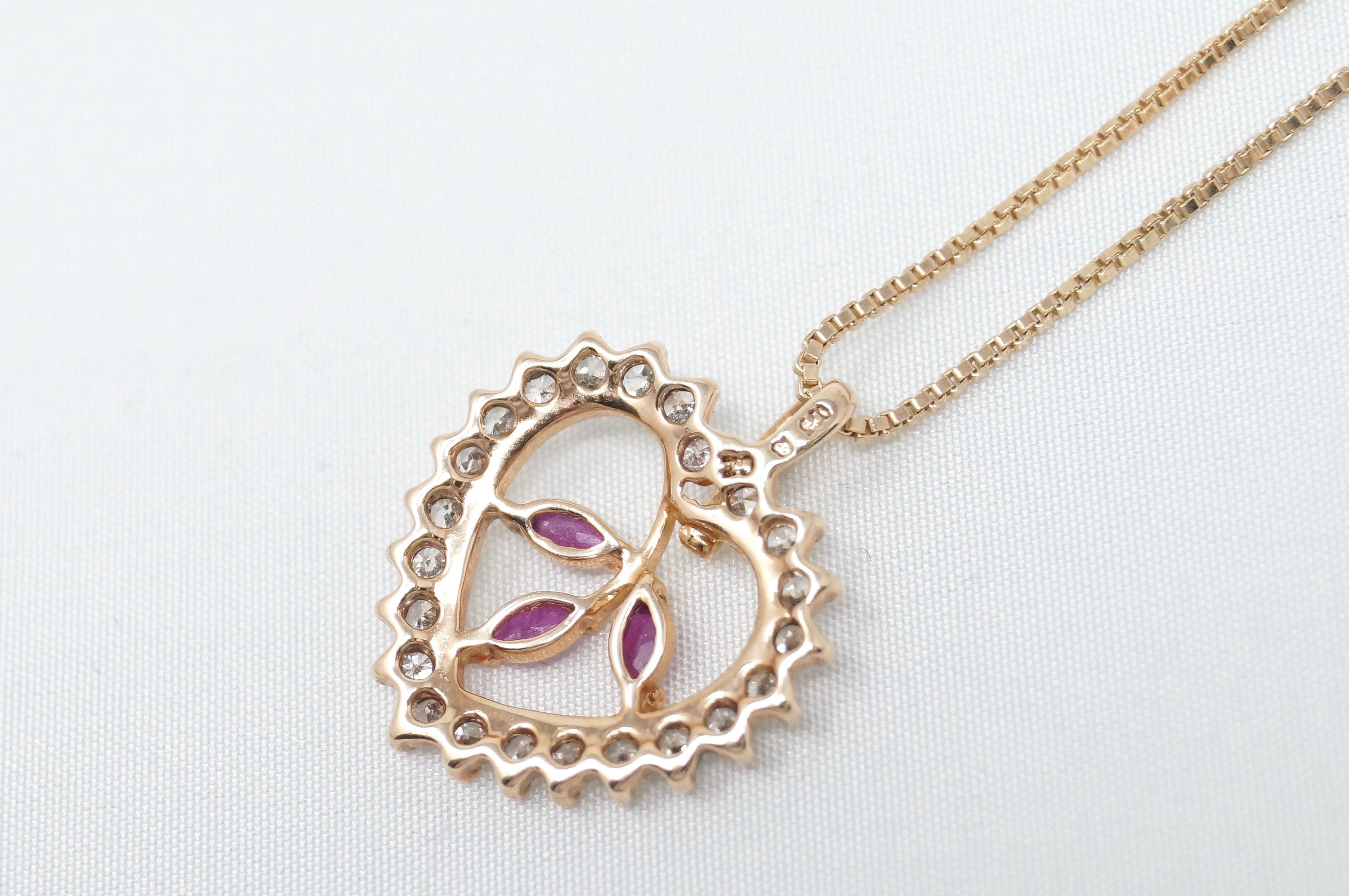 Vtg Ruby Simulated Heart Accented Rose Gold Vermeil Sterling Silver Necklace 18" | Jewelry > Necklaces > Pendants | Wiccan Center