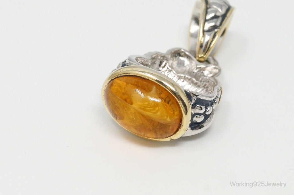 Large Vintage Amber Gold Vermeil Sterling Silver Necklace Pendant | Jewelry > Necklaces > Pendants | Wiccan Center