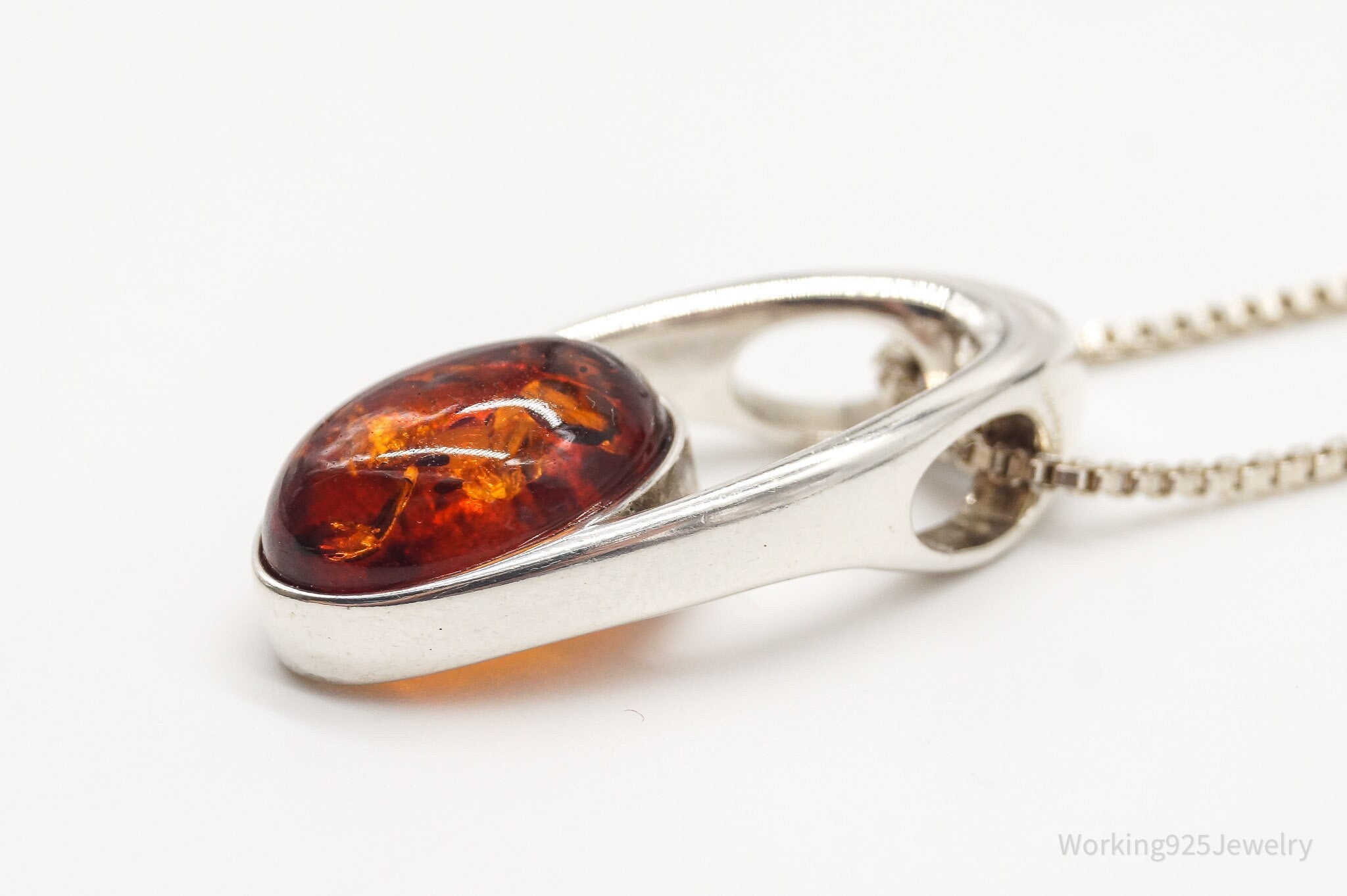 Vintage Amber Modernist Sterling Silver Chain Necklace | Jewelry > Necklaces > Pendants | Wiccan Center