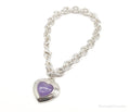 Vintage Designer CNA Lavender Jade Heart Chain Link Sterling Silver Bracelet | Jewelry > Bracelets | Wiccan Center