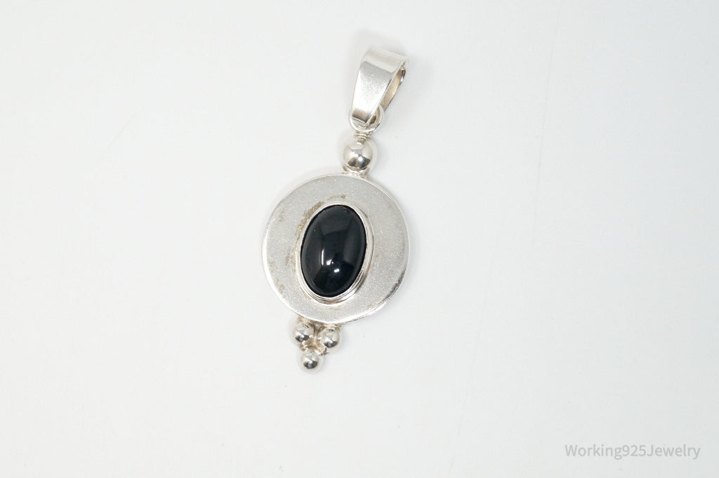 Vintage Mexico CII Black Onyx Sterling Silver Dangle Necklace Pendant | Jewelry > Necklaces > Pendants | Wiccan Center
