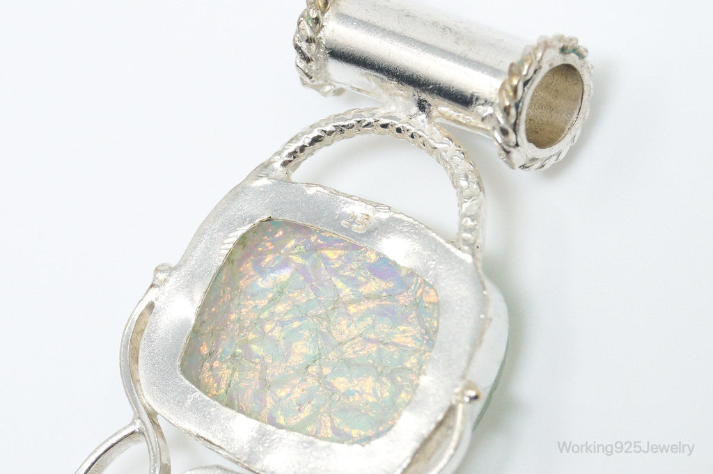 Large Vintage Rainbow Glass Peridot Sterling Silver Pendant | Jewelry > Necklaces > Pendants | Wiccan Center