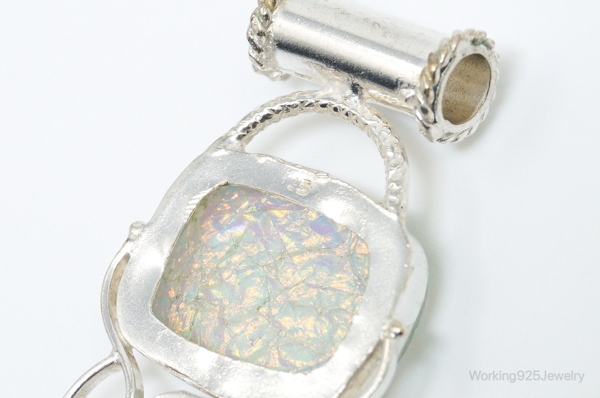 Large Vintage Rainbow Glass Peridot Sterling Silver Pendant | Jewelry > Necklaces > Pendants | Wiccan Center