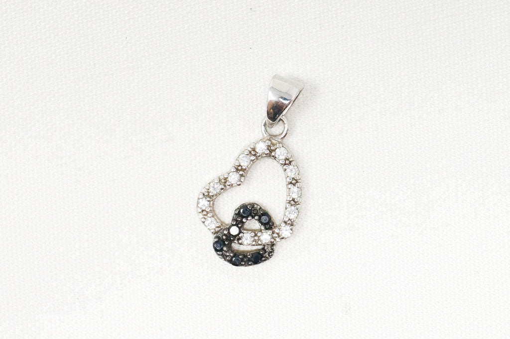 Vintage Open Heart CZ Black Onyx Accented Sterling Silver Necklace Pendant | Jewelry > Necklaces > Pendants | Wiccan Center