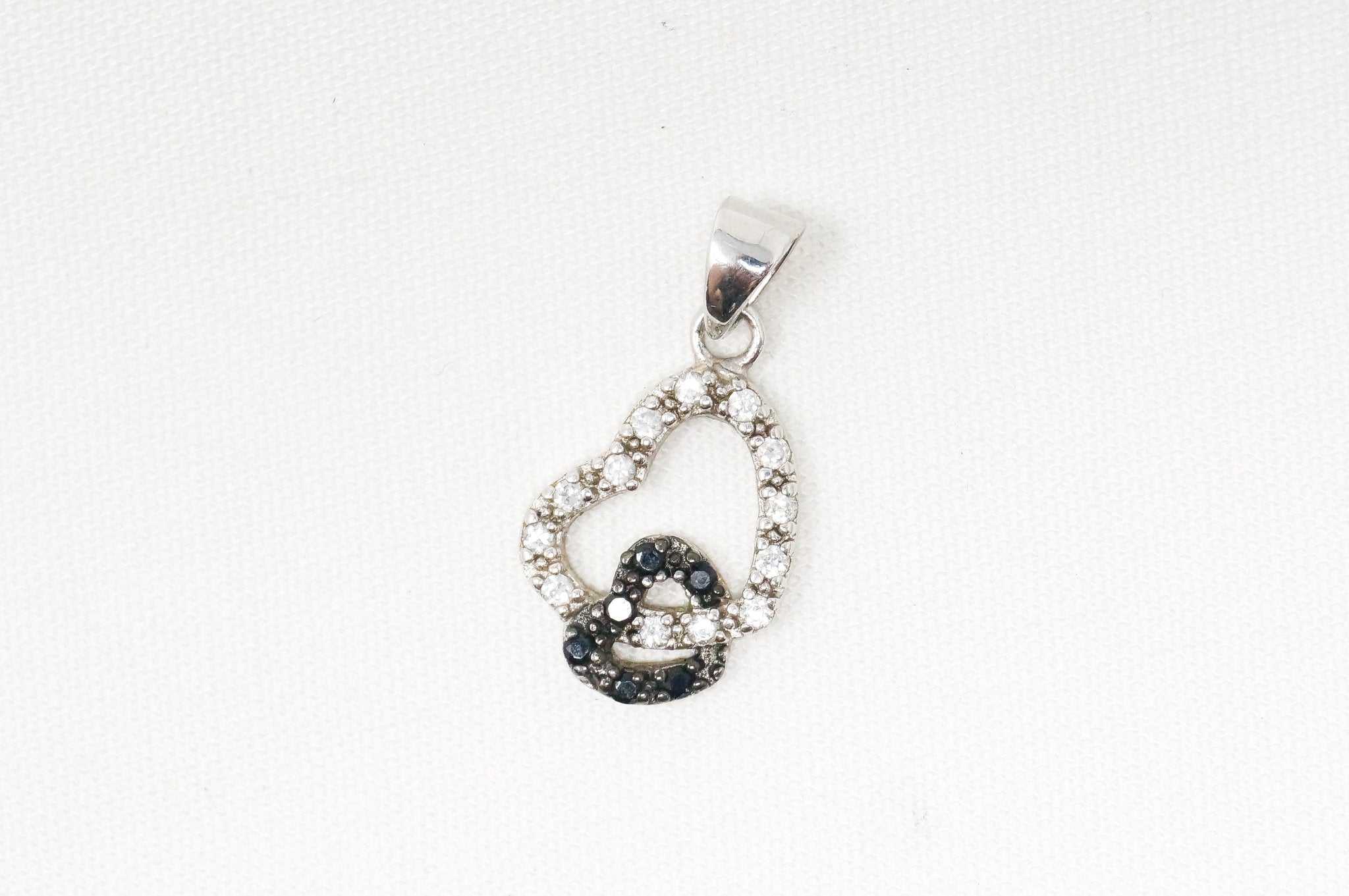 Vintage Open Heart CZ Black Onyx Accented Sterling Silver Necklace Pendant | Jewelry > Necklaces > Pendants | Wiccan Center