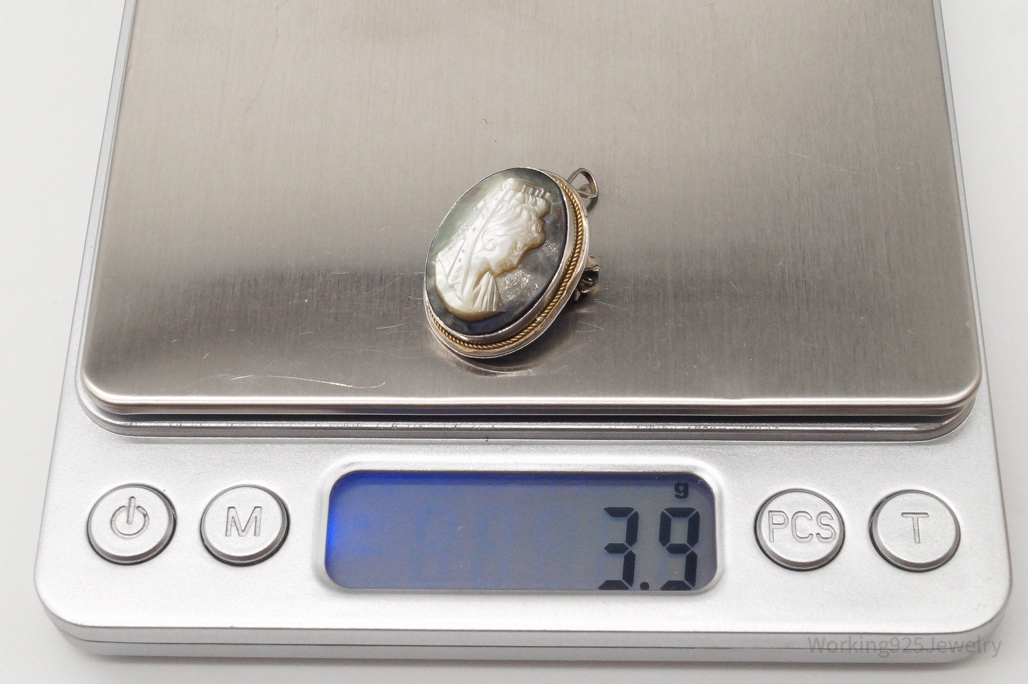 Antique Carved Abalone Shell Woman Cameo 800 Silver Pendant Brooch | Jewelry > Necklaces > Pendants | Wiccan Center