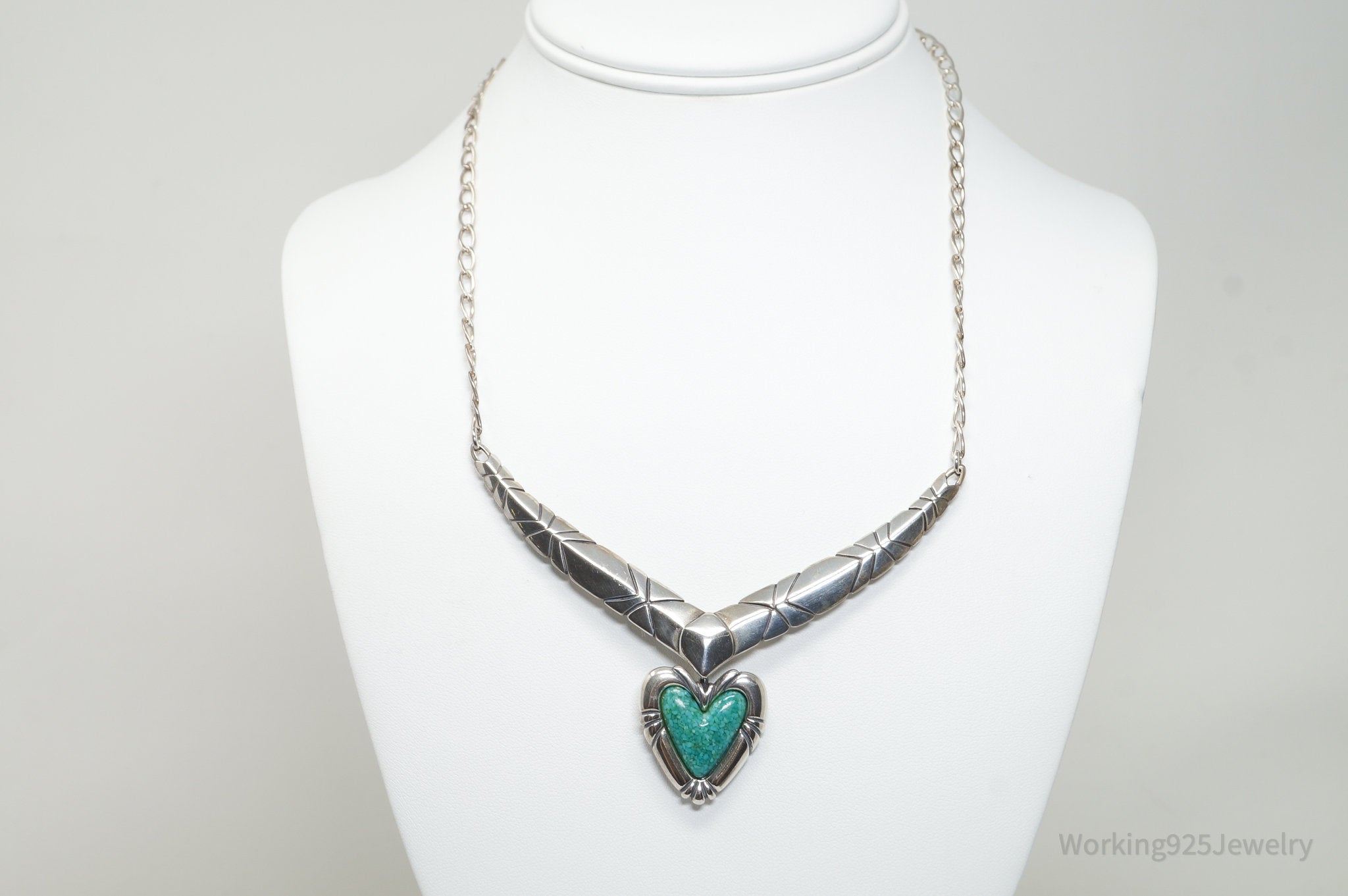 Vintage Designer Carolyn Pollack Turquoise Heart Sterling Silver Necklace | Jewelry > Necklaces | Wiccan Center
