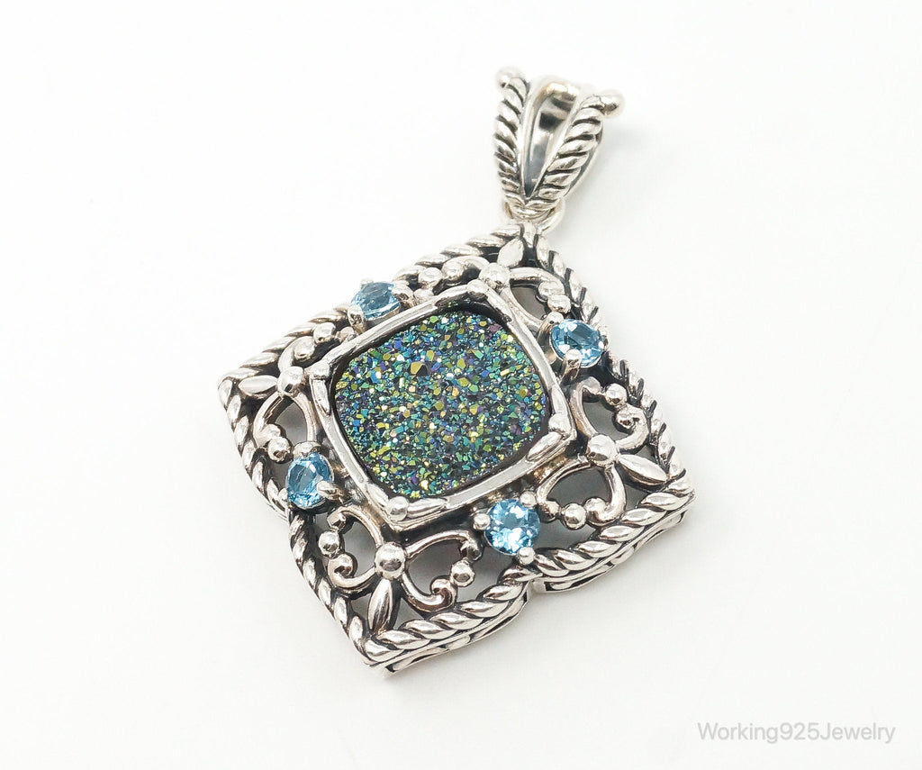 Vintage Druzy Quartz Blue Topaz Sterling Silver Necklace Pendant | Jewelry > Necklaces > Pendants | Wiccan Center