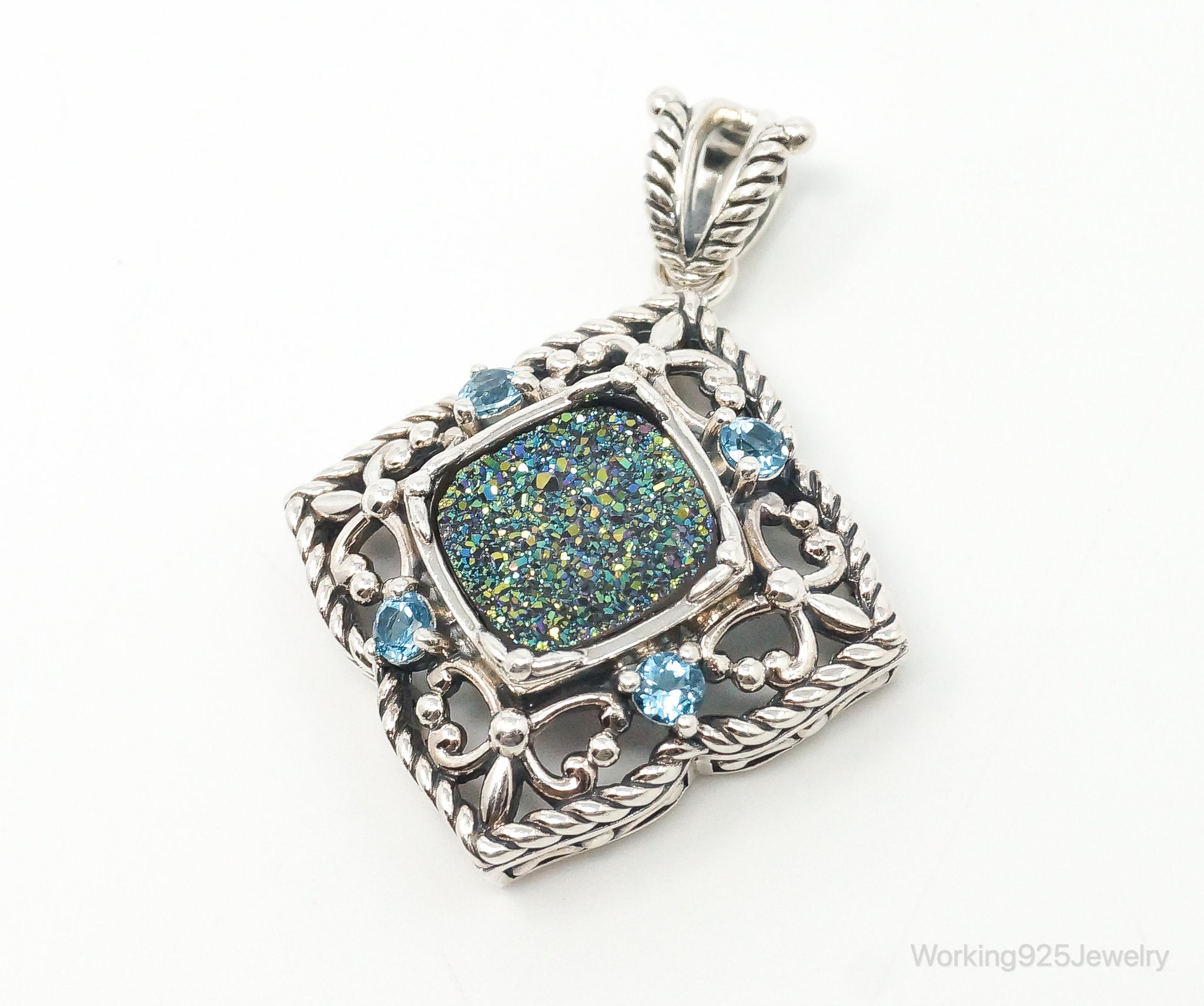 Vintage Druzy Quartz Blue Topaz Sterling Silver Necklace Pendant | Jewelry > Necklaces > Pendants | Wiccan Center