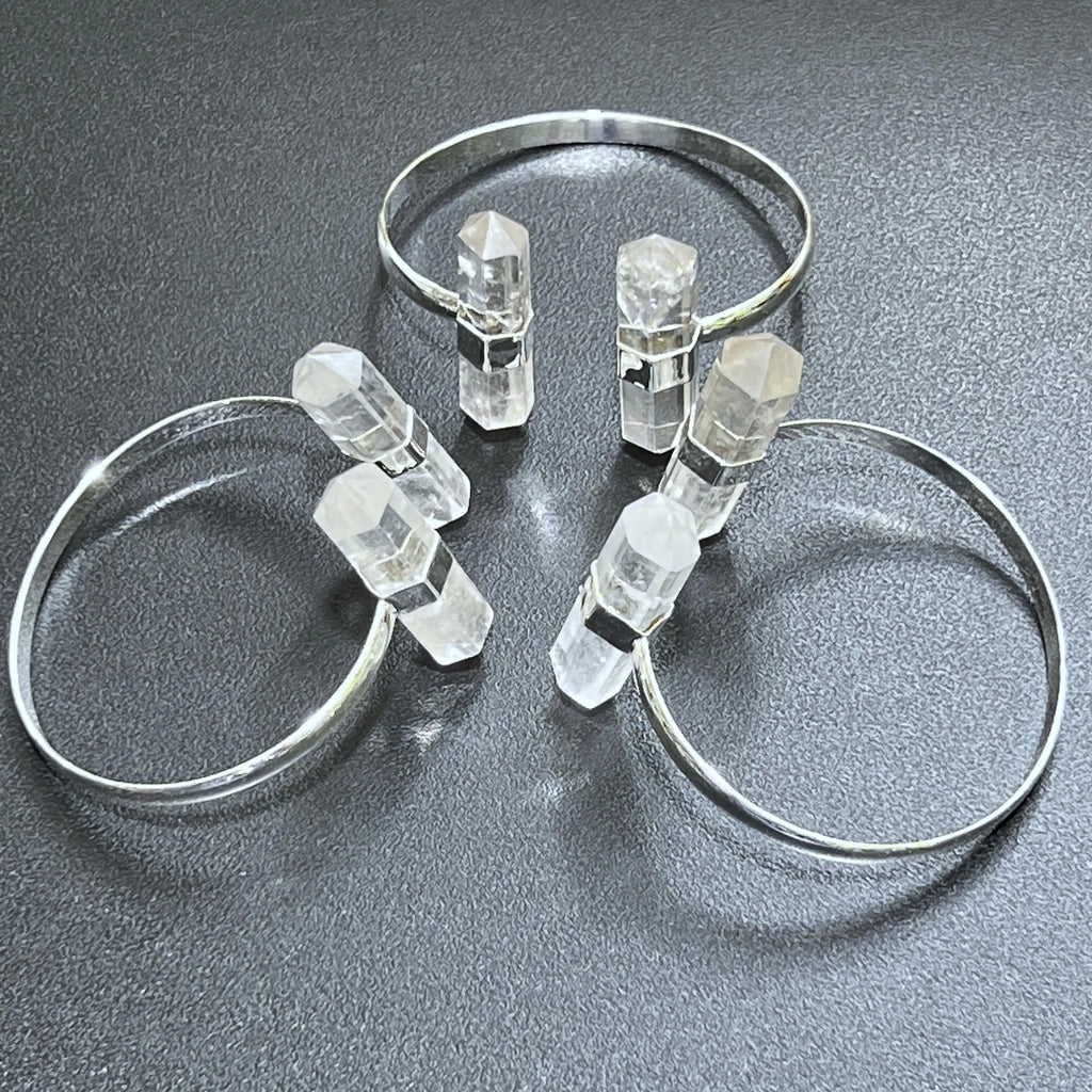Quartz Crystal Point Adjustable Cuff Bangle Bracelet (Silver Plated) Costume Jewelry Supply | Jewelry > Bracelets > Cuff Bracelets | Wiccan Center