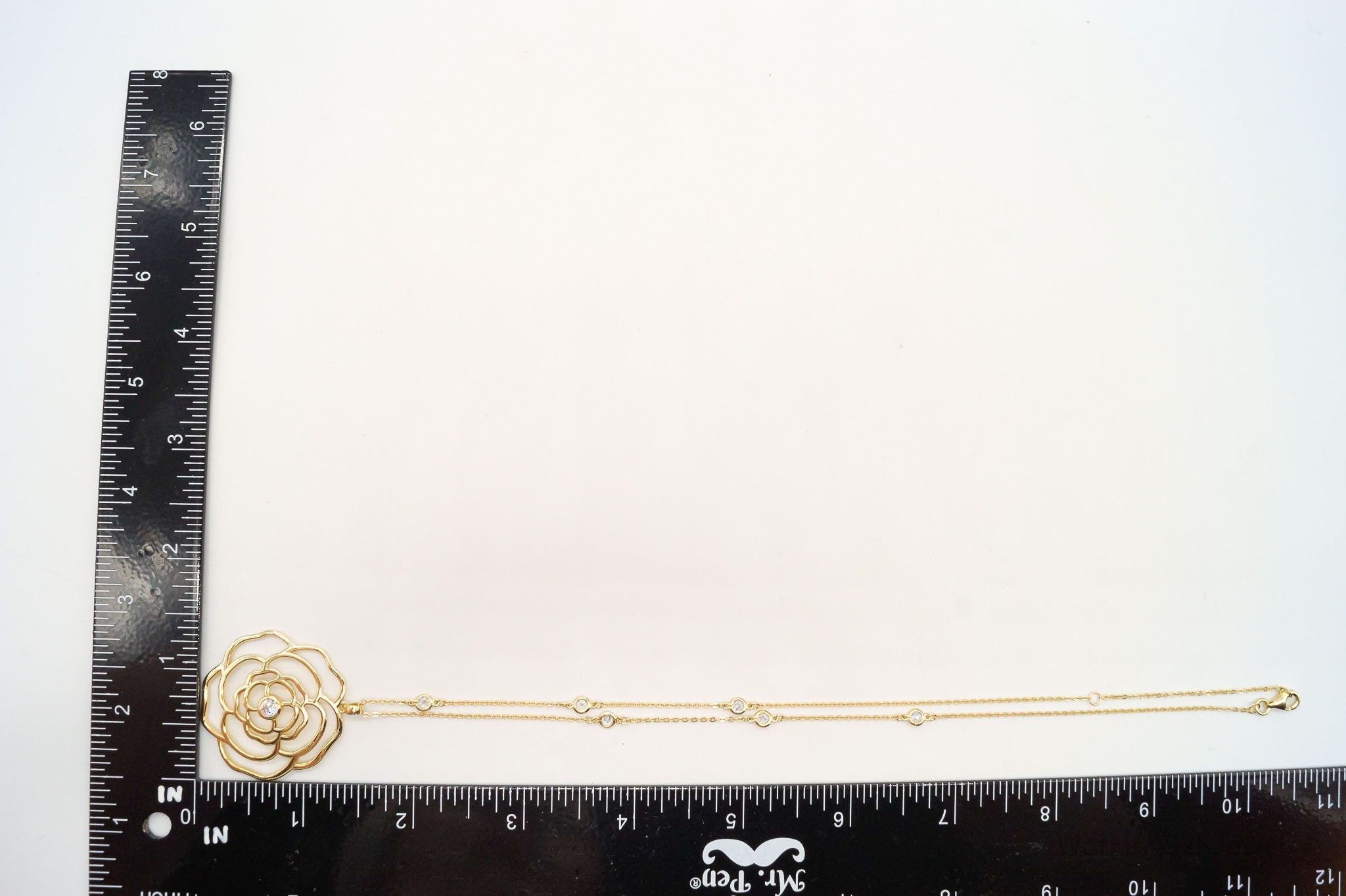 Vintage Cubic Zirconia Gold Vermeil Sterling Silver Flower Necklace 18" | Jewelry > Necklaces > Pendants | Wiccan Center