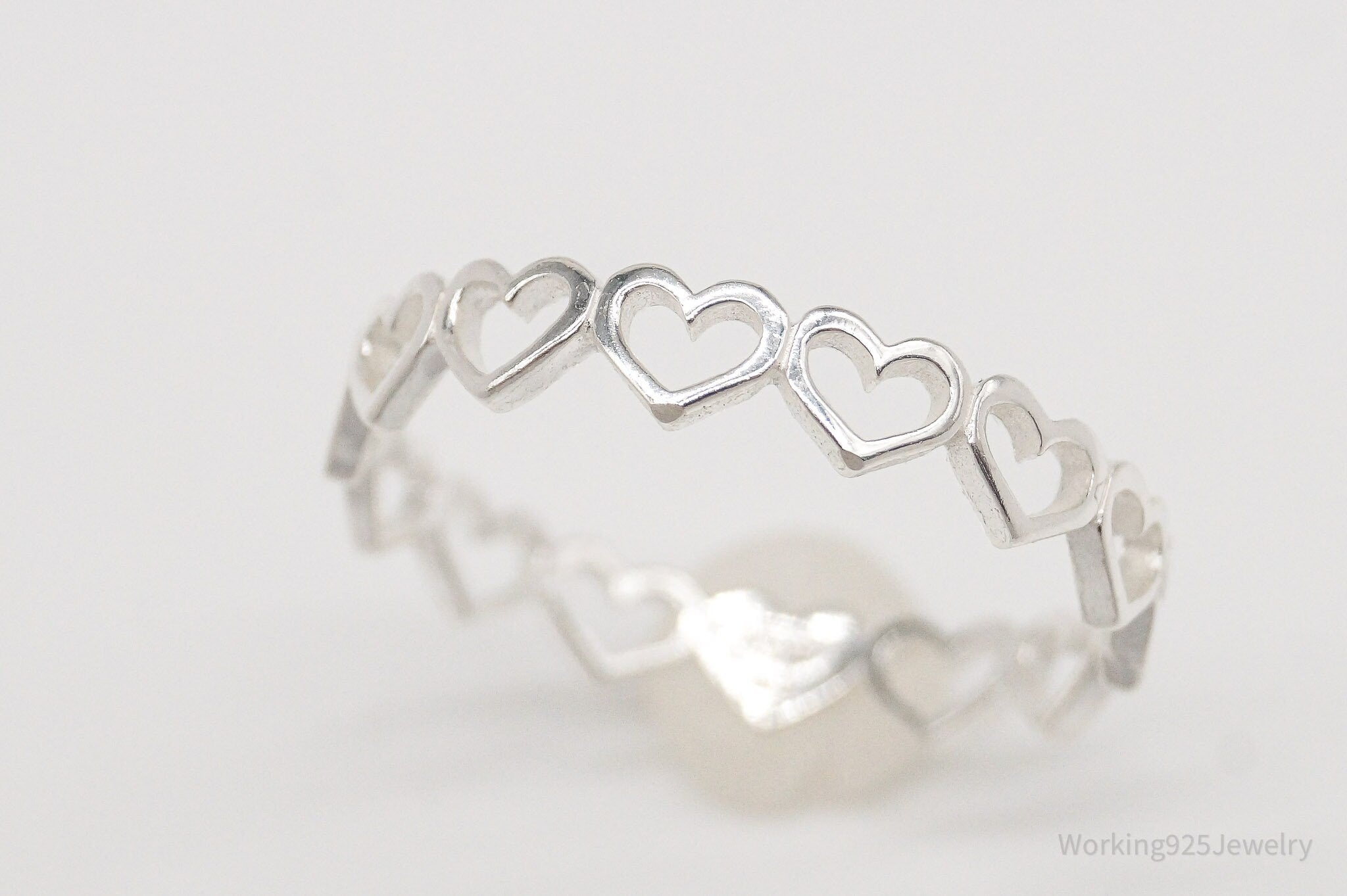 Vintage STE BEE Open Hearts Pattern Sterling Silver Band Ring - Size 8.75 | Jewelry > Rings | Wiccan Center