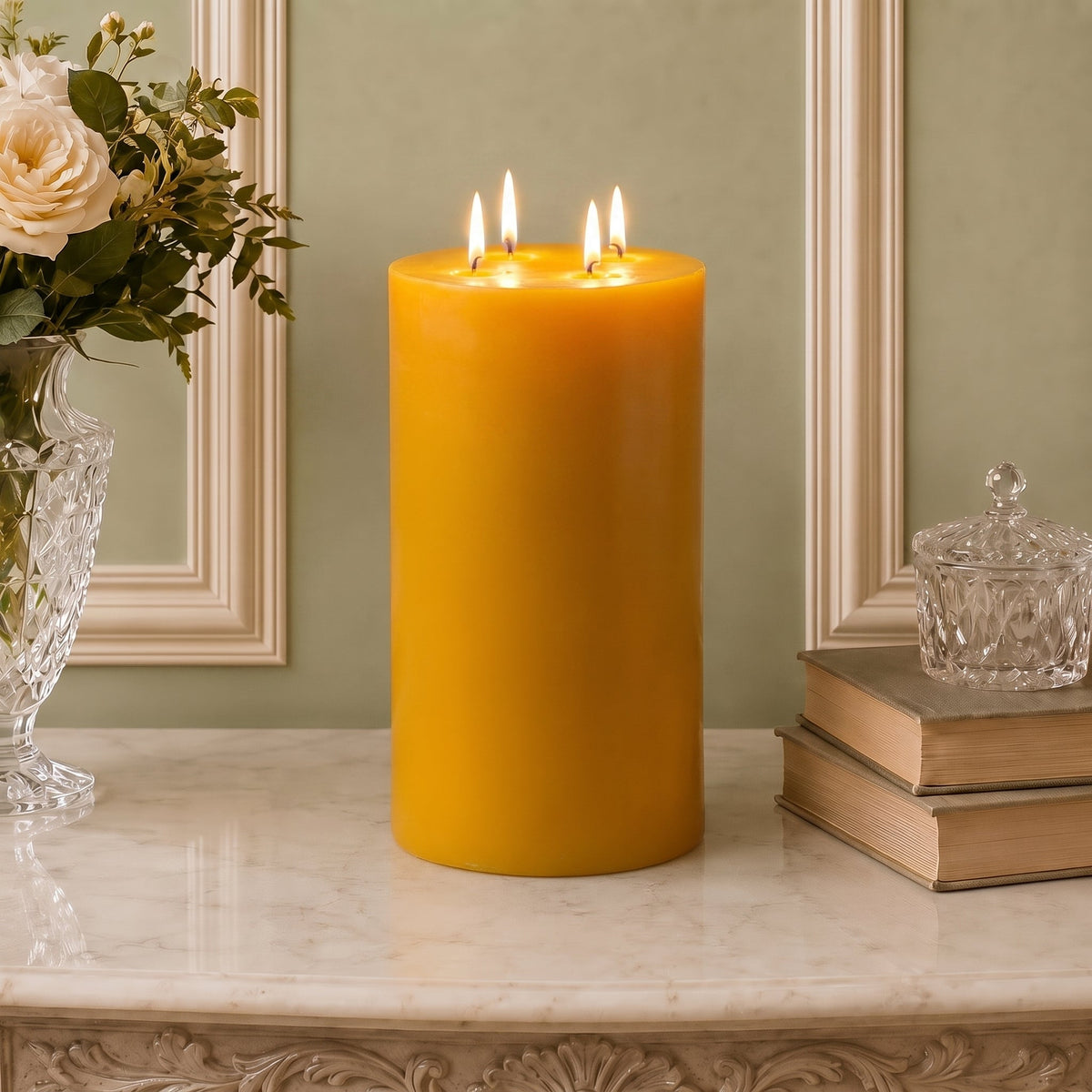 Giant 6 Inch Wide Yellow Beeswax 4 Wick Candles | Candles | Wiccan Center