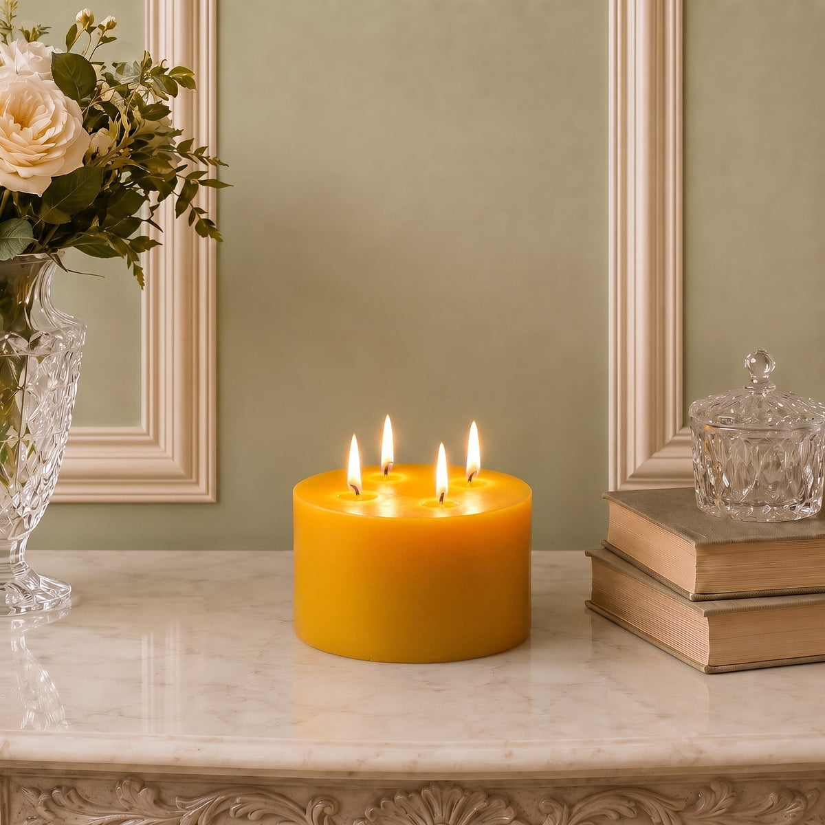 Giant 6 Inch Wide Yellow Beeswax 4 Wick Candles | Candles | Wiccan Center