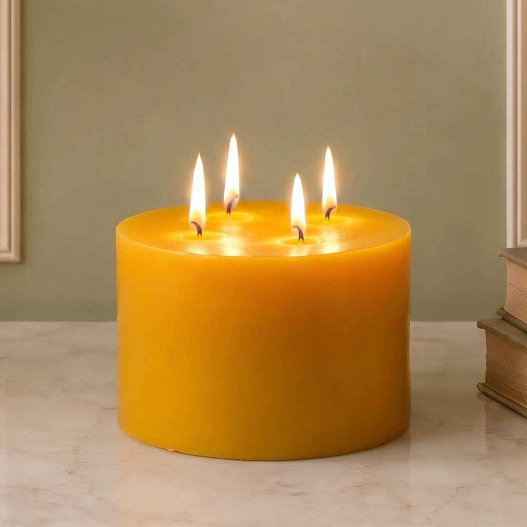 Giant 6 Inch Wide Yellow Beeswax 4 Wick Candles | Candles | Wiccan Center