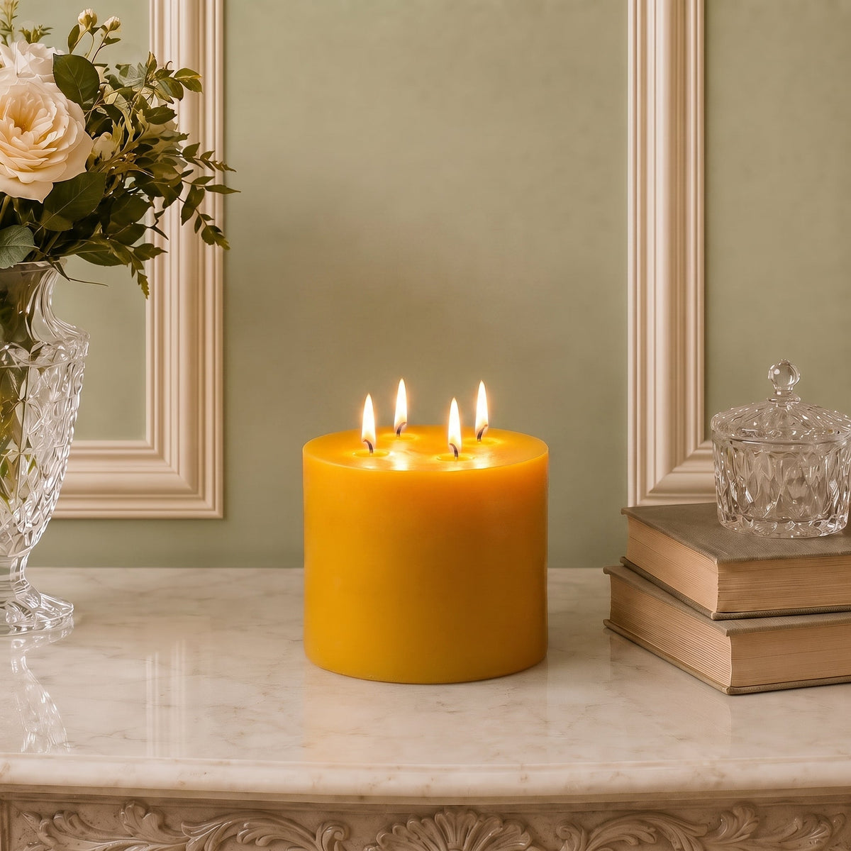 Giant 6 Inch Wide Yellow Beeswax 4 Wick Candles | Candles | Wiccan Center
