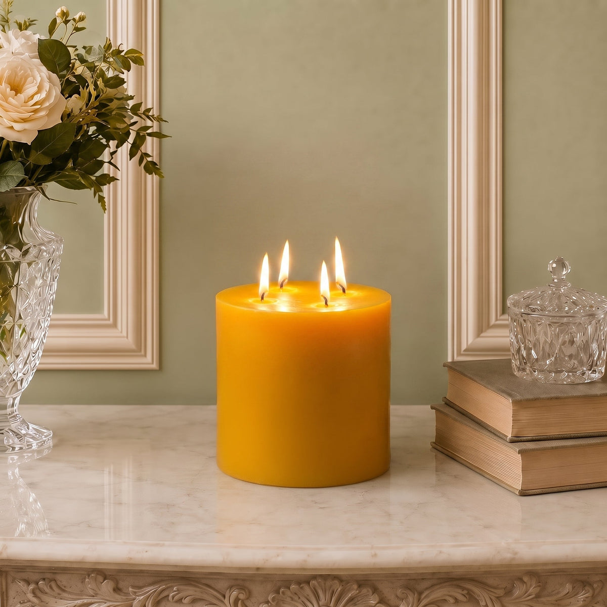 Giant 6 Inch Wide Yellow Beeswax 4 Wick Candles | Candles | Wiccan Center