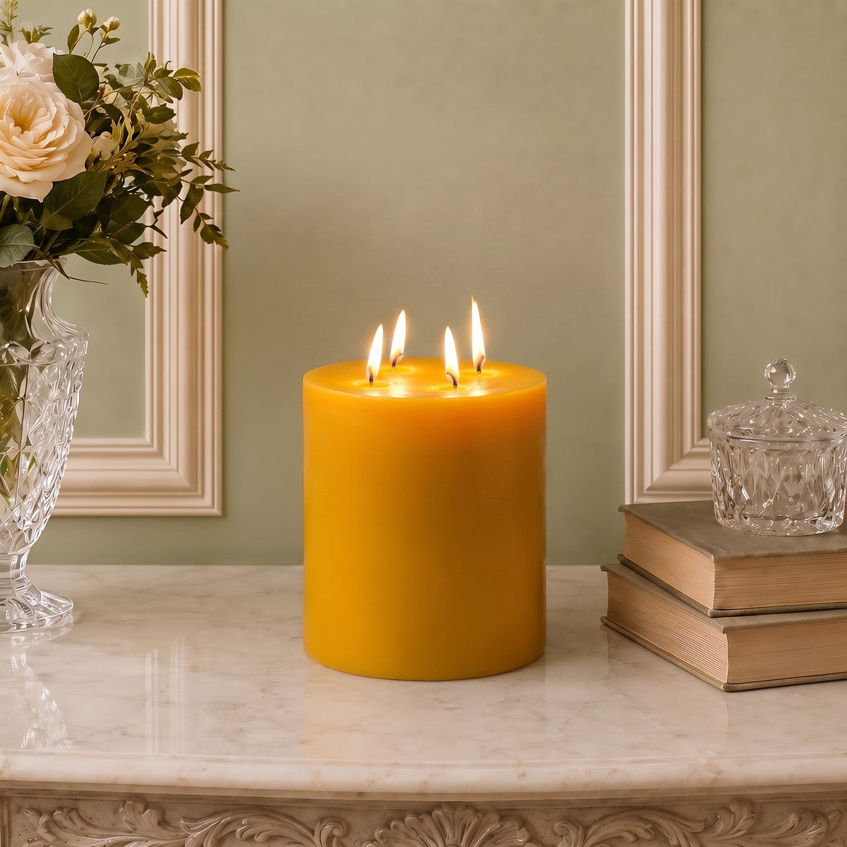 Giant 6 Inch Wide Yellow Beeswax 4 Wick Candles | Candles | Wiccan Center