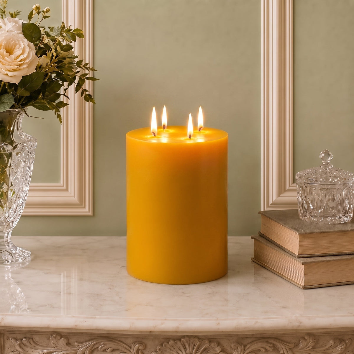 Giant 6 Inch Wide Yellow Beeswax 4 Wick Candles | Candles | Wiccan Center