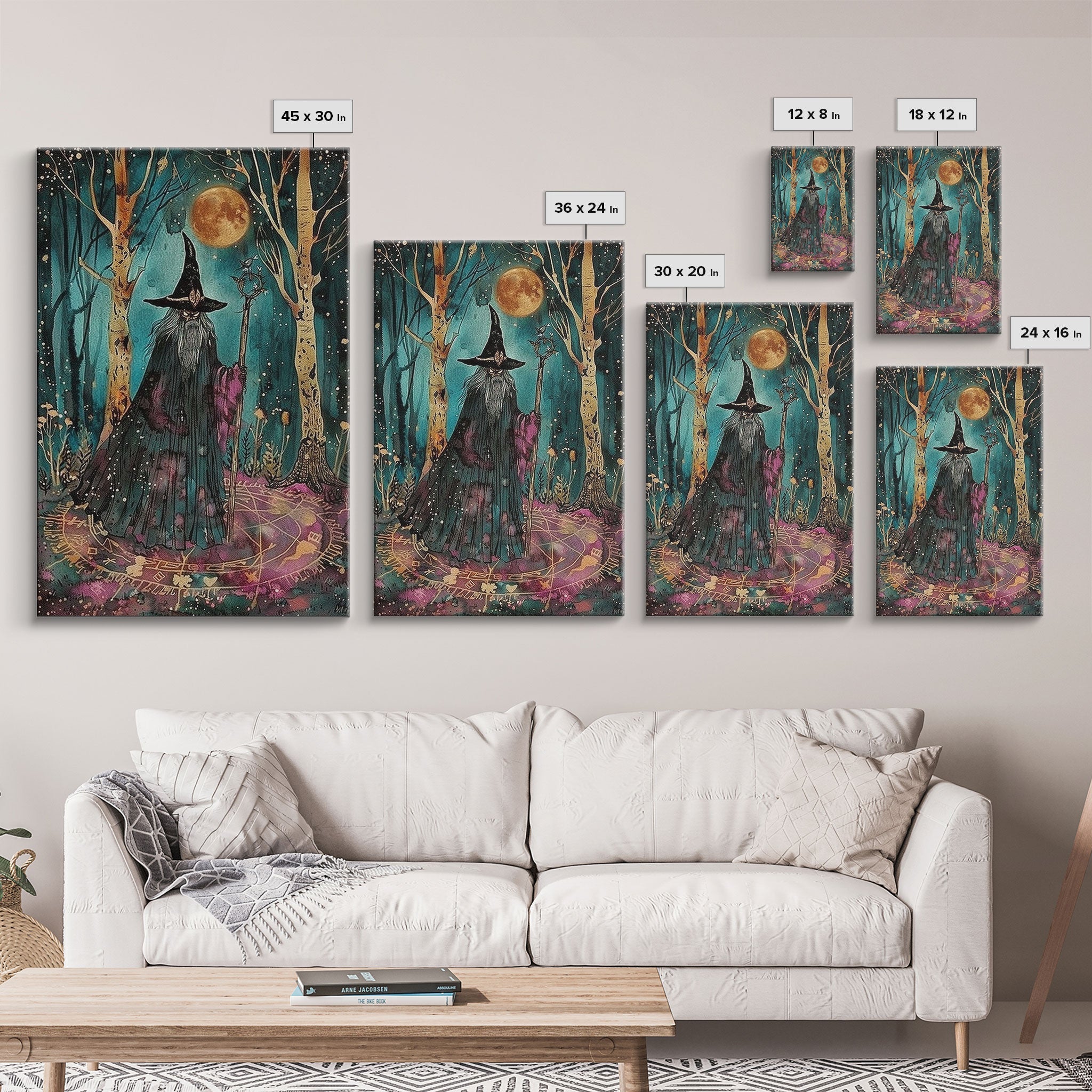 Halloween Wizard in Forest, Framed Canvas Print, Wall Art, Home Decor, Spooky Artwork, Magic Decor, Halloween Decor Painting, Holiday Decor | | Wiccan Center