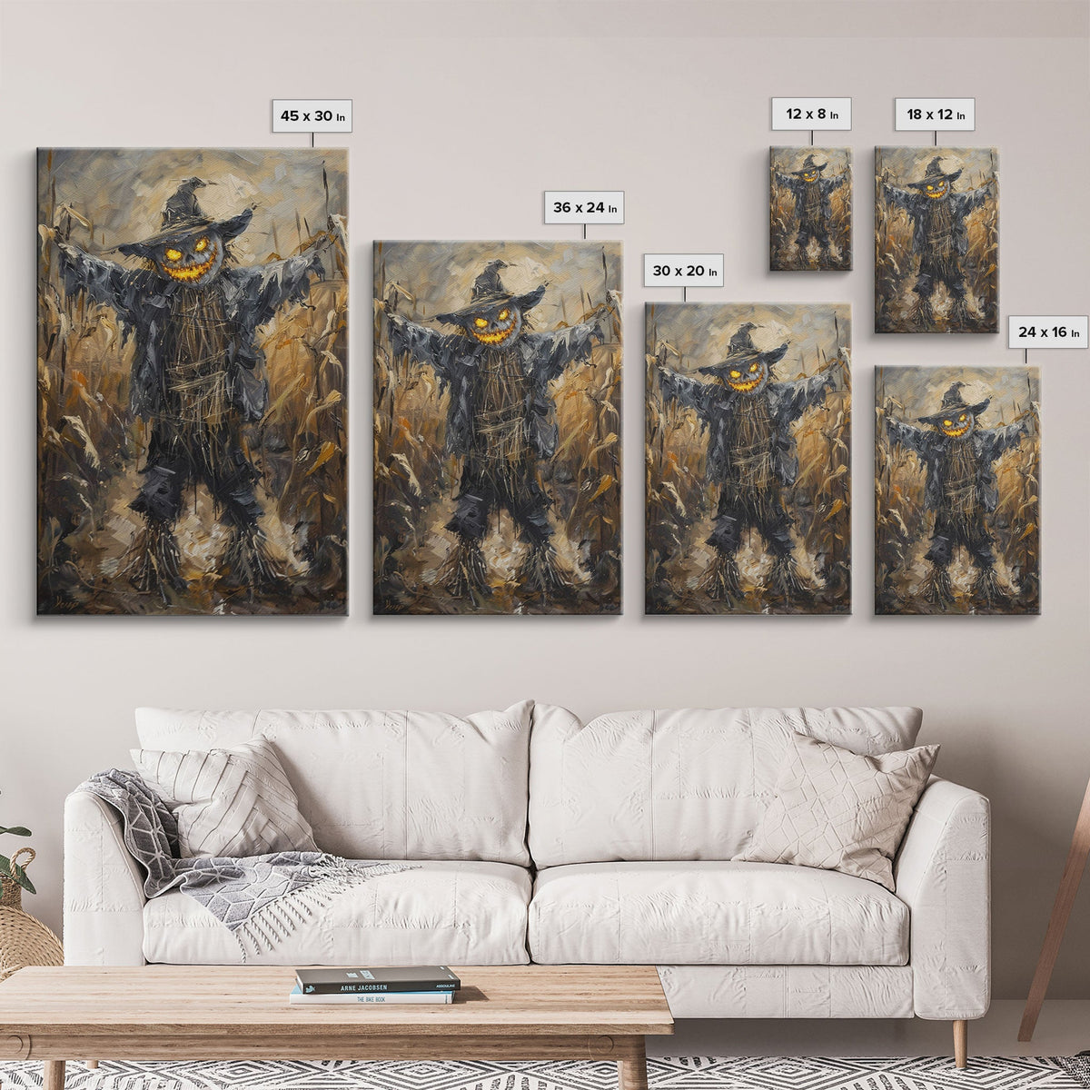 Sinister Scarecrow in Cornfield Framed Canvas Print | Halloween Horror Art | Spooky Farm Art | Creepy Scarecrow Art for Home Decoration | | Wiccan Center