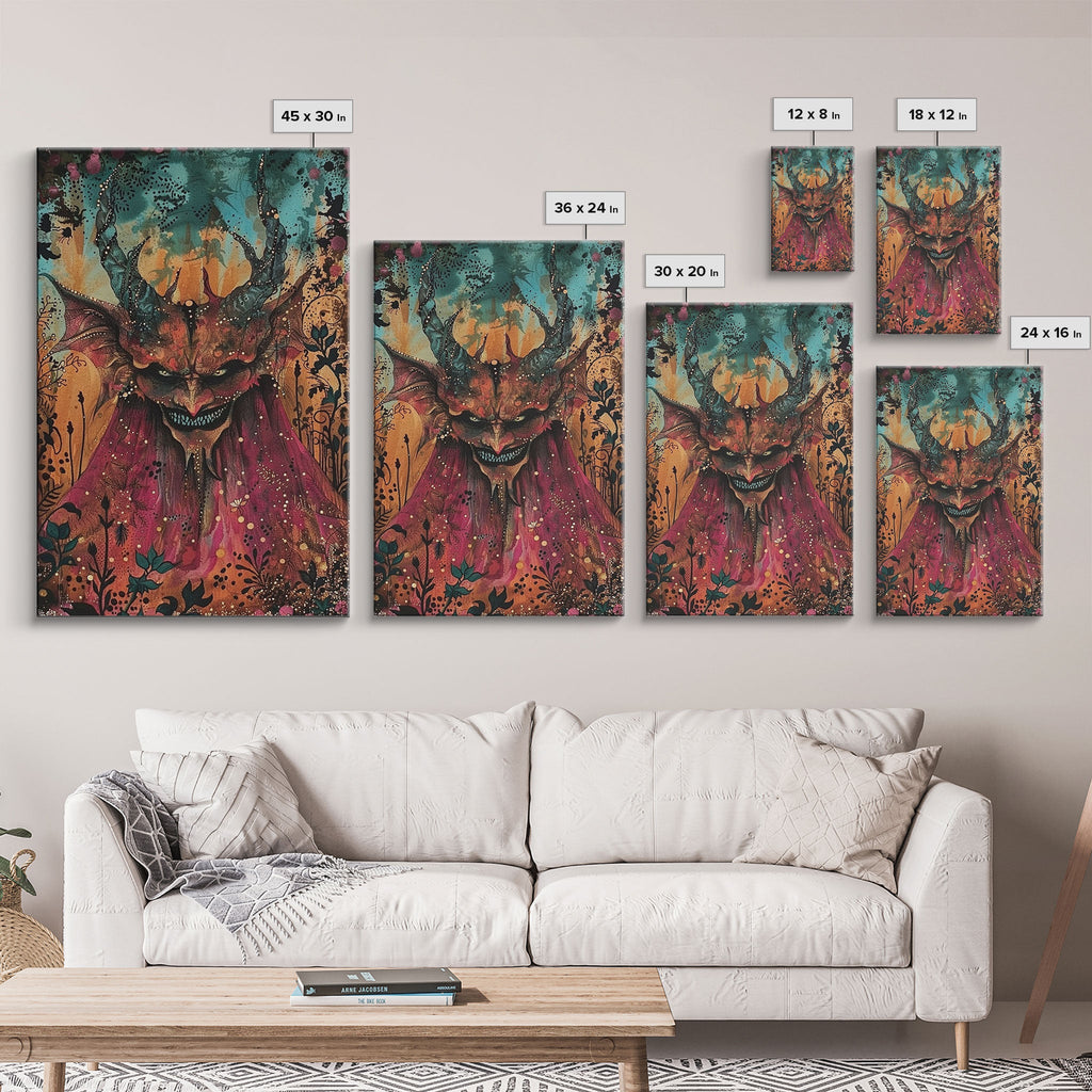 Dark Demon with Menacing Smile Framed Canvas Print, Halloween Art, Creepy Wall Art, Spooky Home Decor, Scary Art, Creepy Living Room Decor | | Wiccan Center