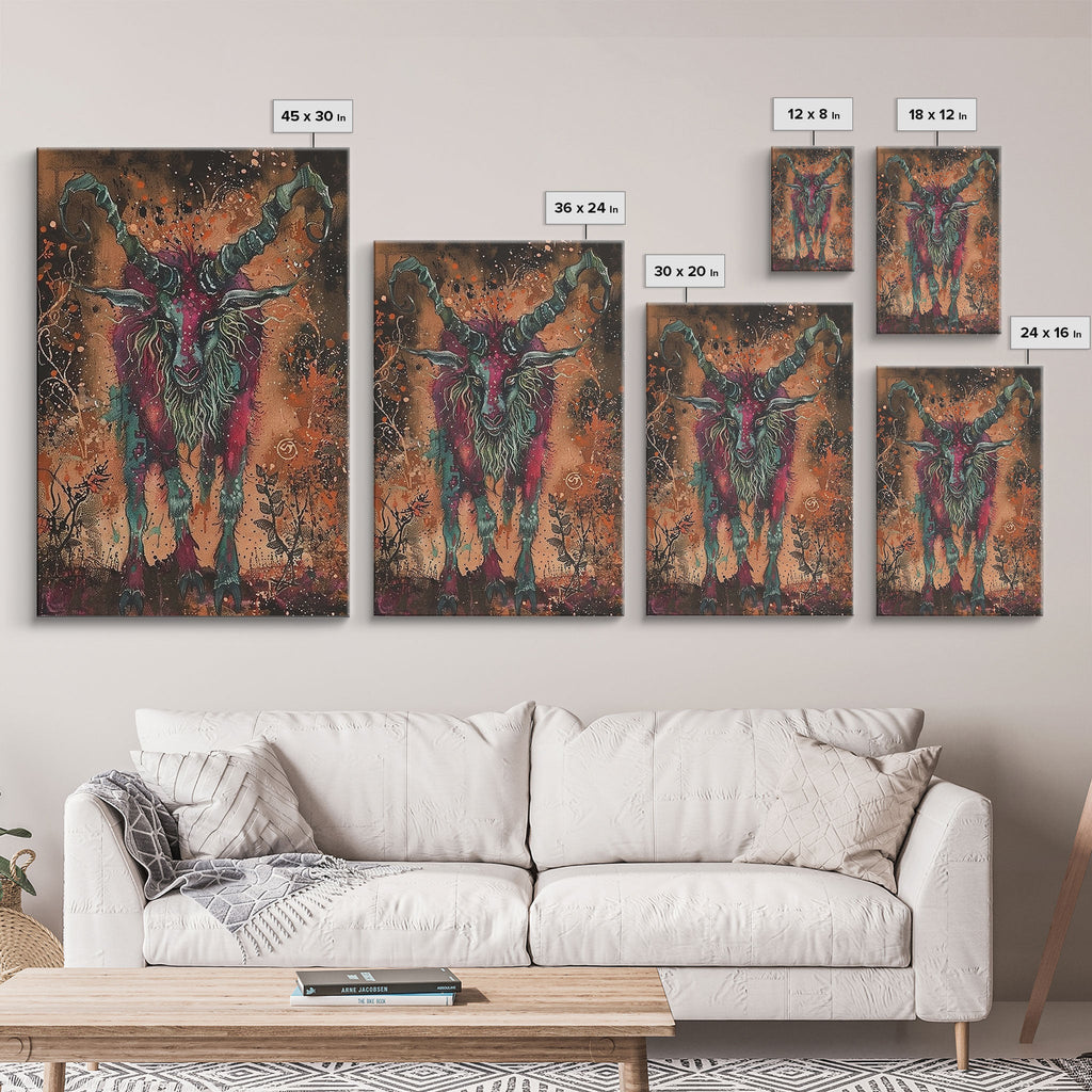 Mysterious Goat Demon Framed Canvas Print, Halloween Art, Unique Wall Art, Spooky Home Decor, Scary Art, Eerie Living Room Decor | | Wiccan Center