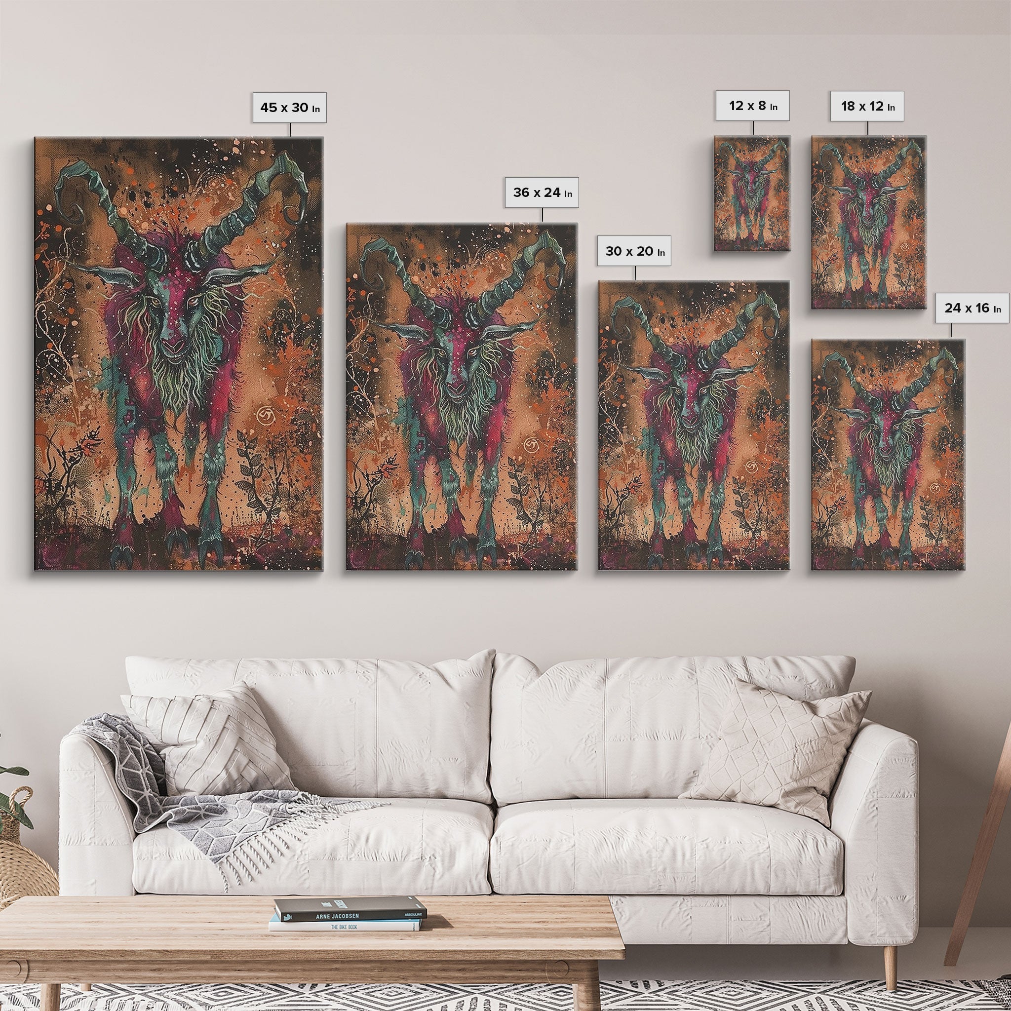 Mysterious Goat Demon Framed Canvas Print, Halloween Art, Unique Wall Art, Spooky Home Decor, Scary Art, Eerie Living Room Decor