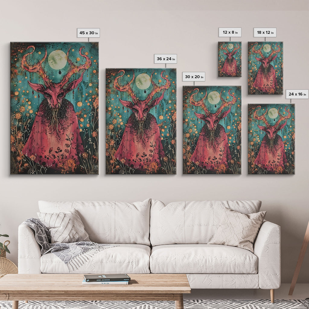 Enchanted Demon Under Full Moon Framed Canvas Print, Halloween Art, Creepy Wall Art, Spooky Home Decor, Art, Haunting Living Room Decor | | Wiccan Center