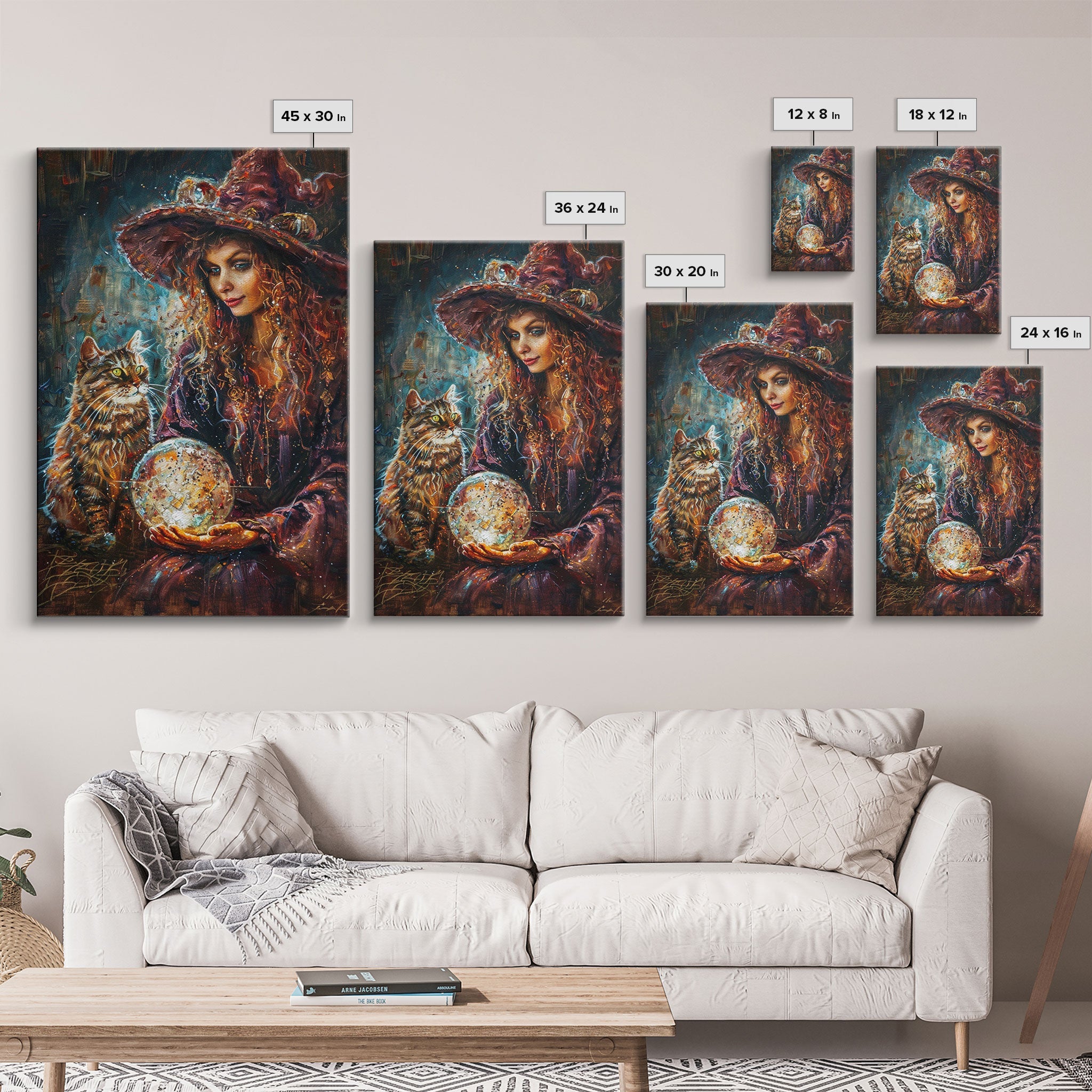 Enchanting Witch with Crystal Ball, Framed Canvas Print, Mystical Halloween Art, Spooky Witch Decor, Witchcraft Illustration, Magical Decor | | Wiccan Center