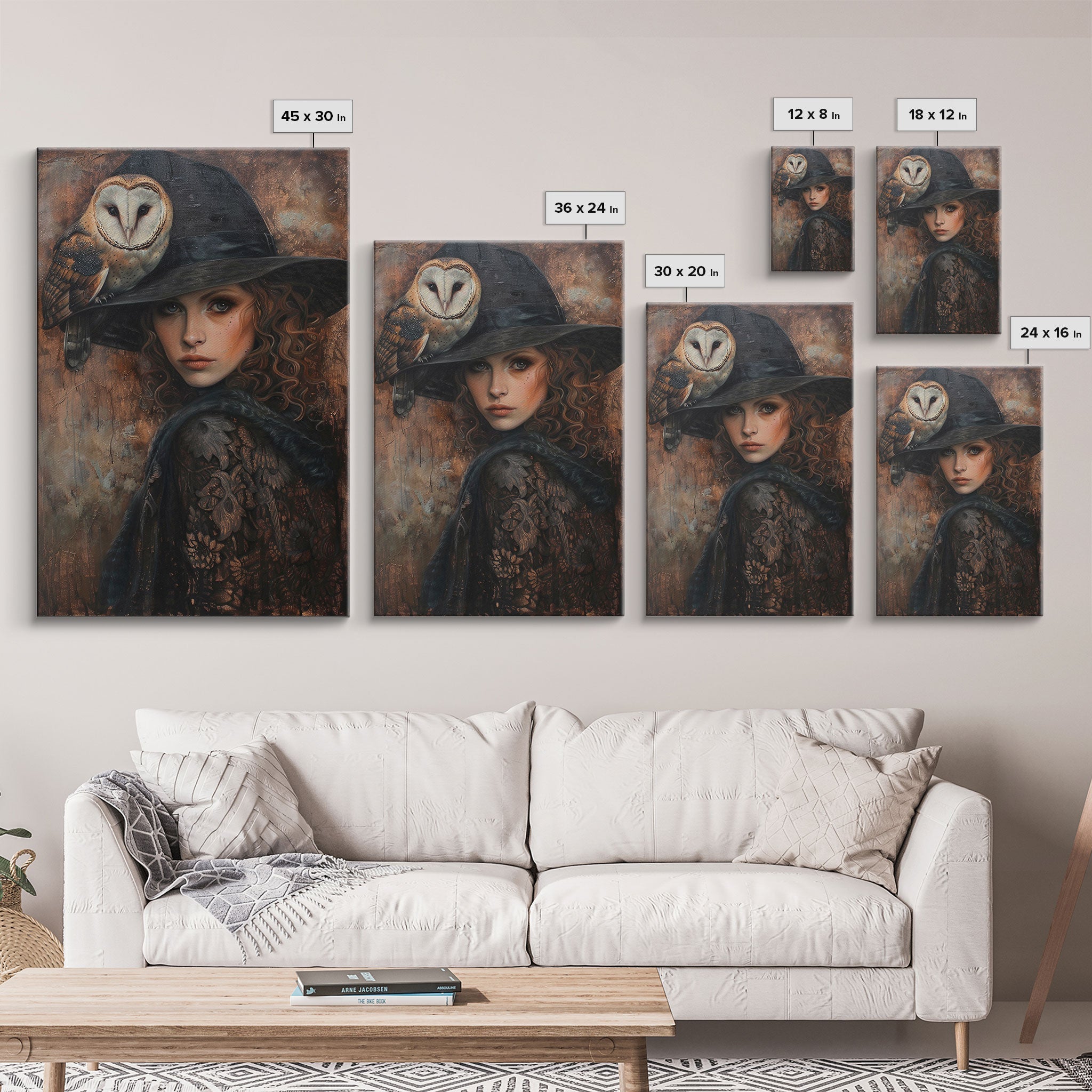 Witch with Crow in Spooky Forest - Halloween Art, Gothic Art, Spooky Decor, Dark Magic Art, Mysterious Portrait, Framed Canvas Print | | Wiccan Center