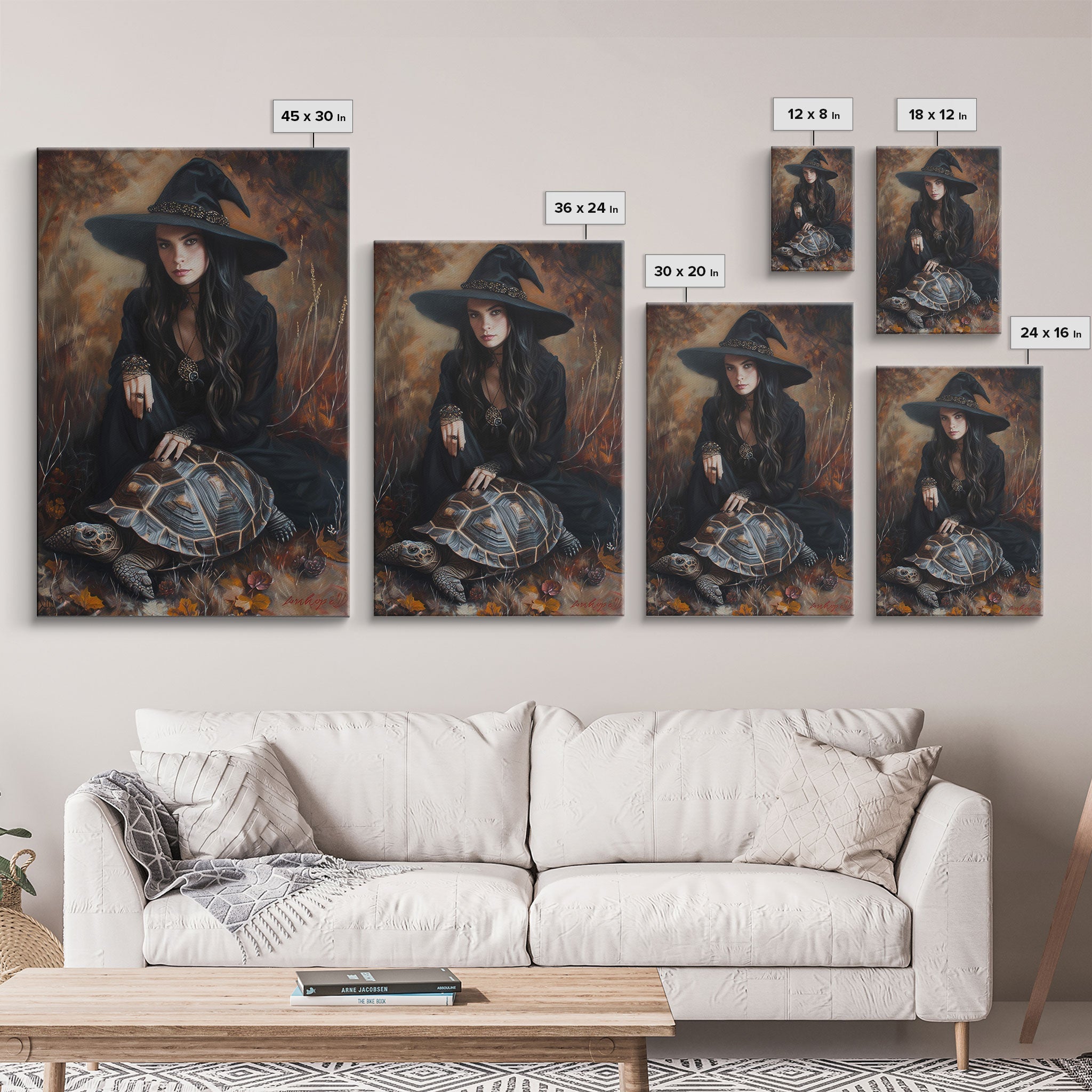 Witch with Mystical Elements - Halloween Art, Gothic Art, Spooky Decor, Dark Magic Art, Bewitching Portrait, Framed Canvas Print | | Wiccan Center