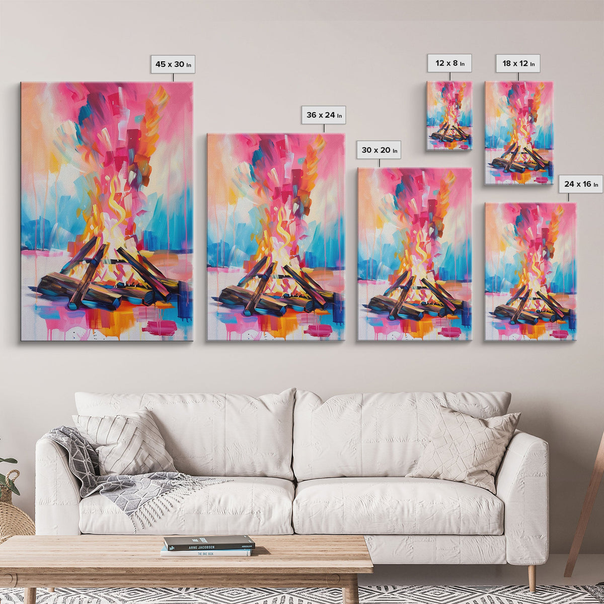 Abstract Campfire Framed Canvas Print - Colorful Fire Wall Art, Living Room Decor, Modern Artwork, Unique Nature Art for Bedroom and Office | | Wiccan Center