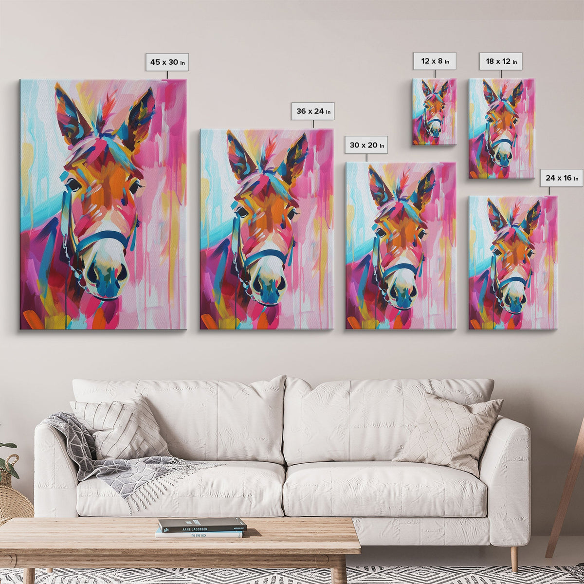 Colorful Donkey Portrait Art - Framed Canvas Print, Southwestern Decor, Vibrant Living Room Wall Art, Modern Animal Portrait