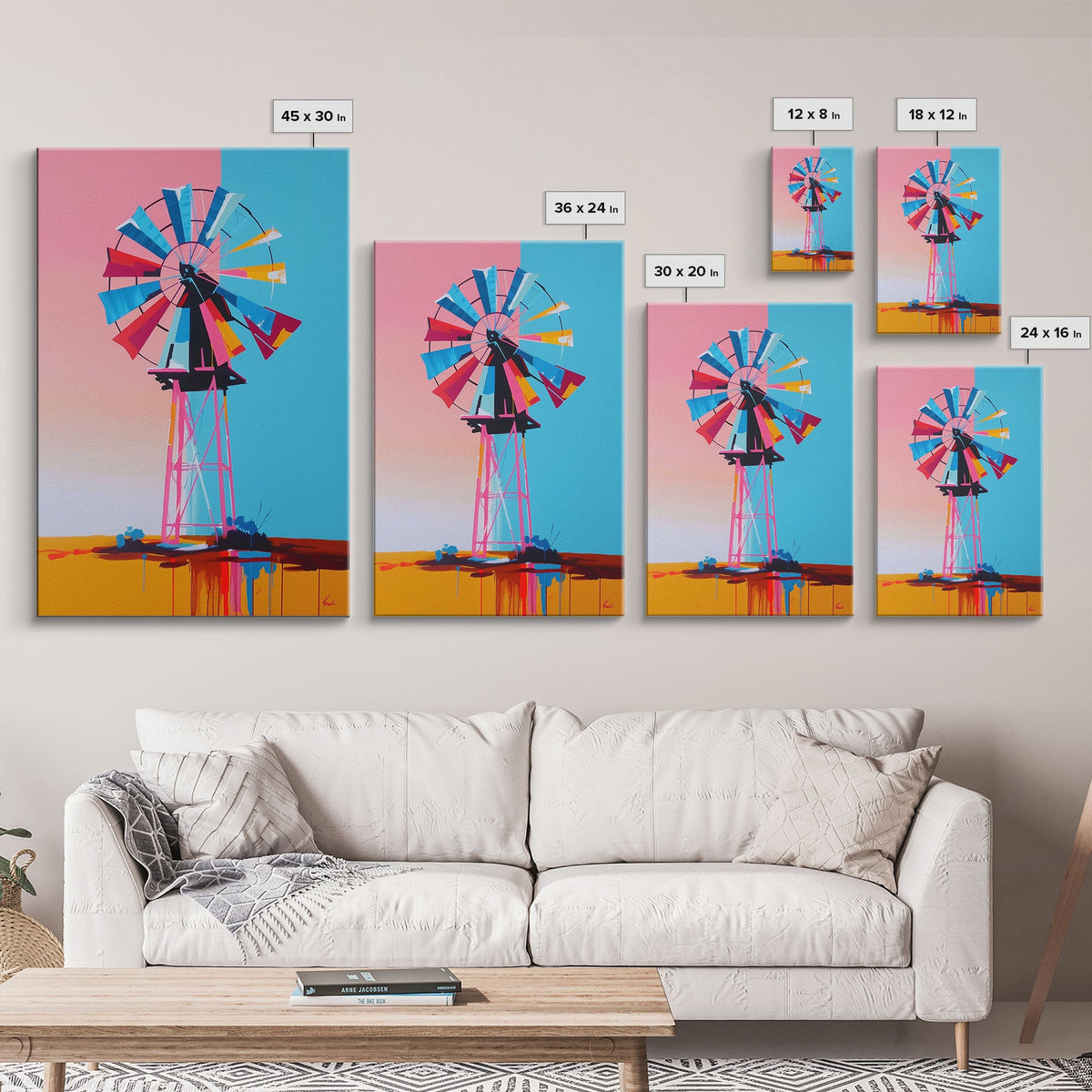 Bright Windmill Abstract Art - Framed Canvas Print, Whimsical Windmill Decor, Colorful Farmhouse Wall Art, Unique Living Room Decor | | Wiccan Center