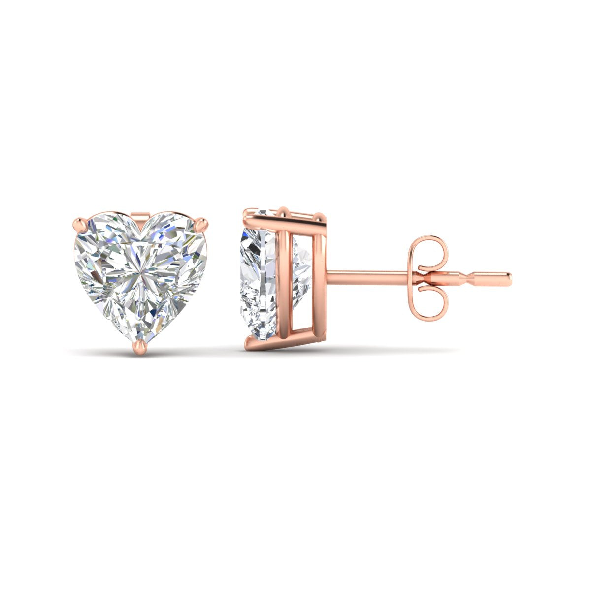 3 Prong Heart Shaped Diamond Solitaire Stud Earring in Basket Setting