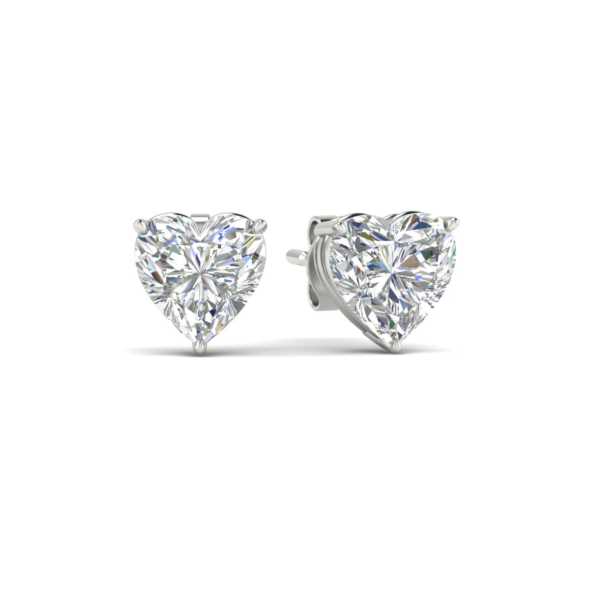 3 Prong Heart Shaped Diamond Solitaire Stud Earring in Basket Setting