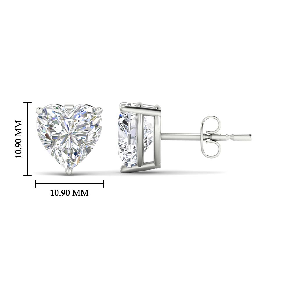 3 Prong Heart Shaped Diamond Solitaire Stud Earring in Basket Setting