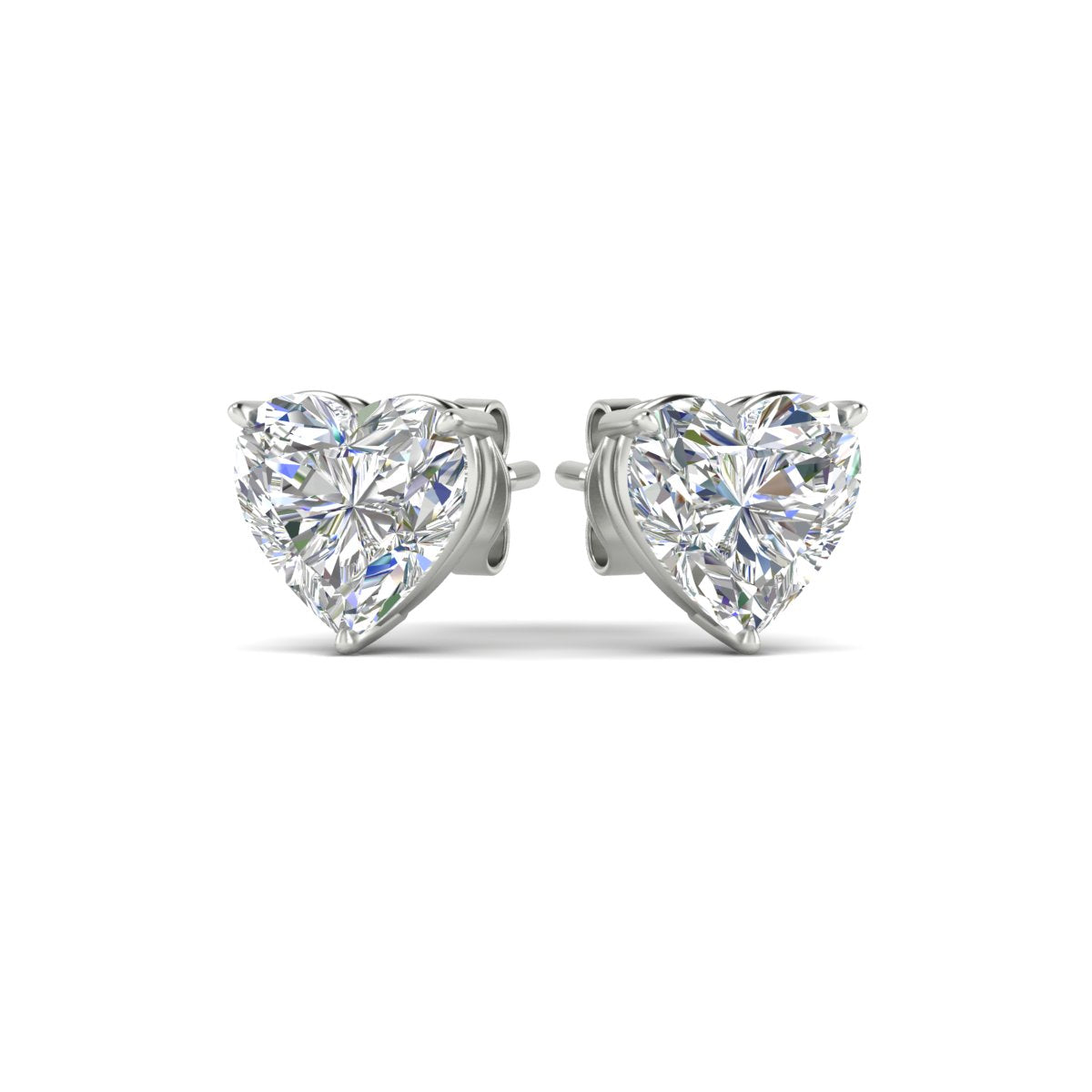 3 Prong Heart Shaped Diamond Solitaire Stud Earring in Basket Setting