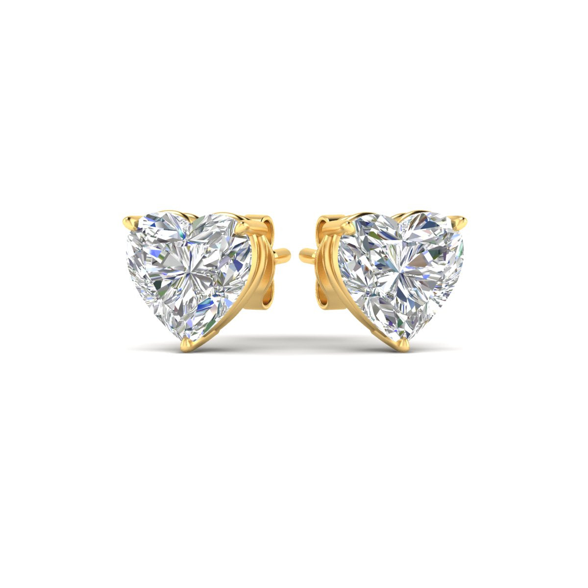 3 Prong Heart Shaped Diamond Solitaire Stud Earring in Basket Setting