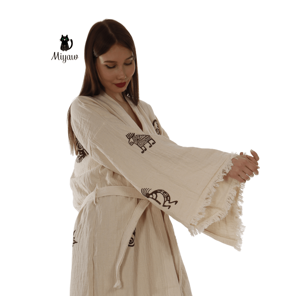 Women's Aztec Cotton Bathrobe – Long Kimono Style Robe
