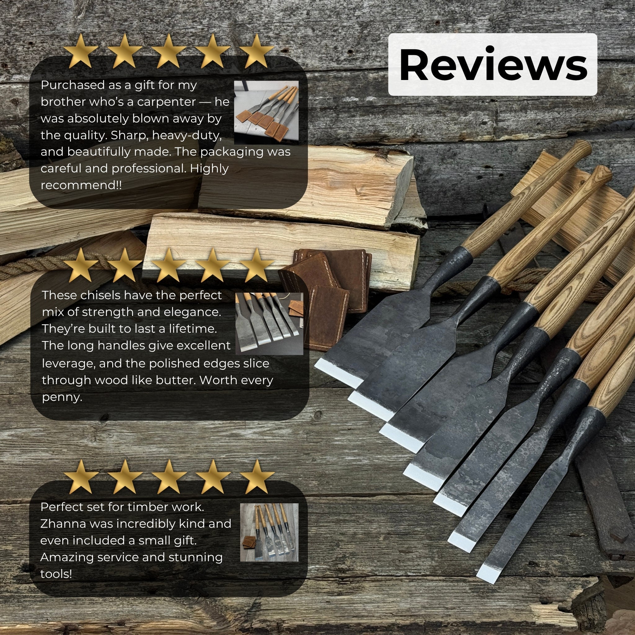 7-Piece Long Timber Framing Chisel Set | Tool Sets | Wiccan Center