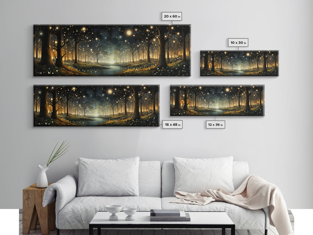 Fantasy Forest Fireflies - Framed Canvas Print - Gorgeous Fantasy Art with Glowing Lightning Bugs - Framed Wall Art for a Magical Touch | | Wiccan Center